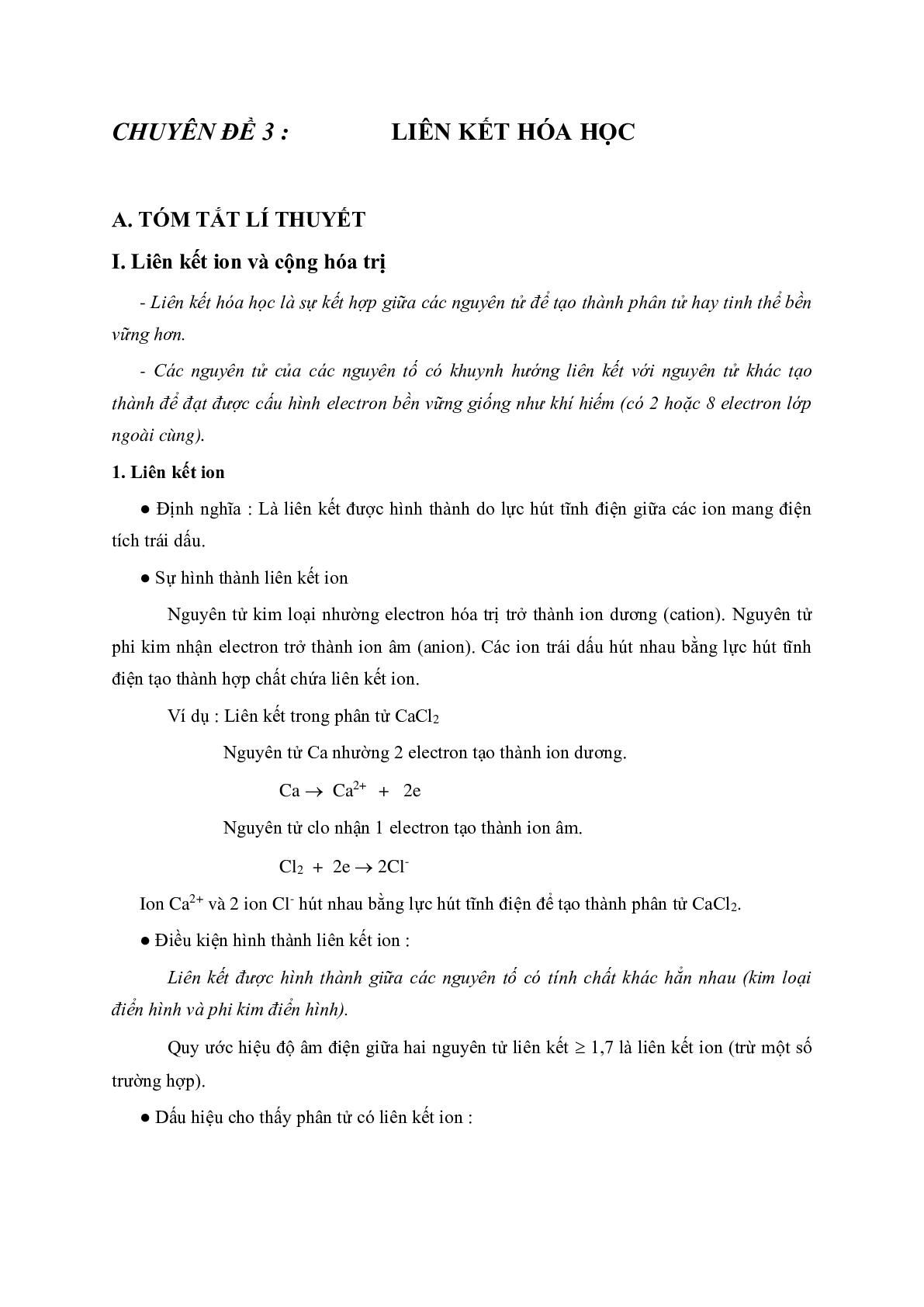 Lý thuyết và bài tập trắc nghiệm Chương 3 Liên kết hóa học môn Hóa lớp 10 có đáp án (trang 1)