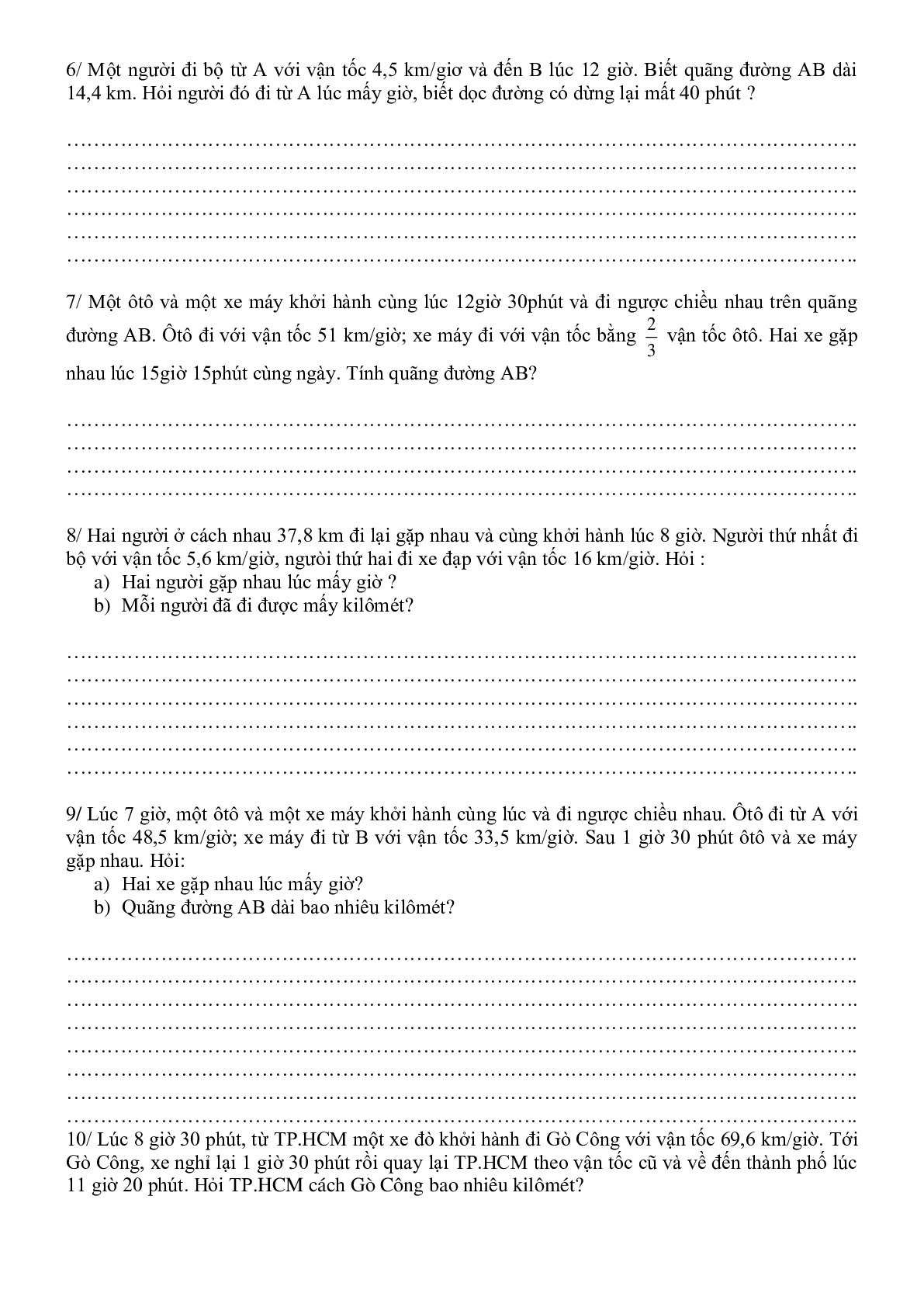 24 bài toán chuyển động môn Toán lớp 5 (trang 2)
