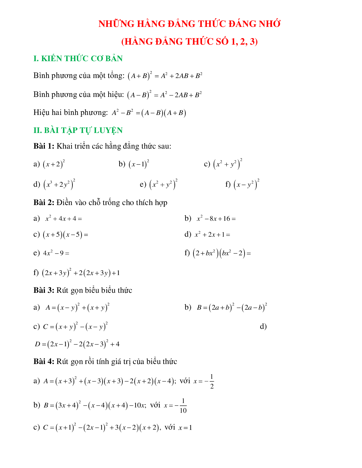 Những hằng đẳng thức đáng nhớ (số 1,2,3) (trang 1)