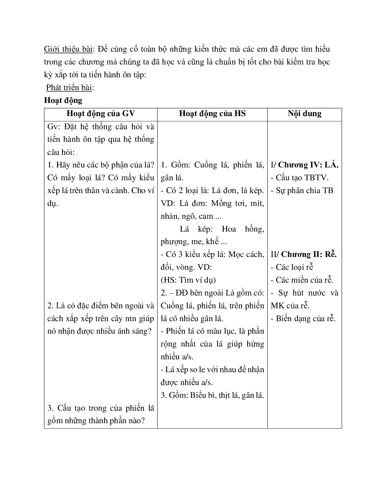 Giao Án Sinh Hoc 6 Ôn tập HKI (Tiếp theo) mới nhất - CV5555 (trang 2)