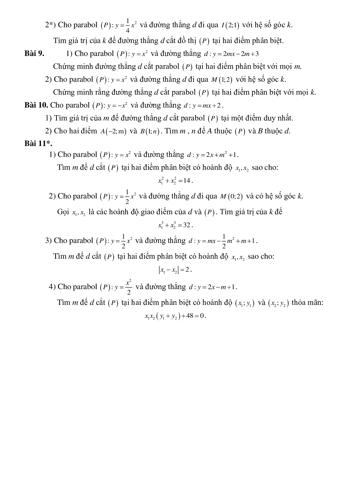 Bài tập tự luyện Hàm số bậc hai - Ôn thi vào lớp 10 (trang 2)