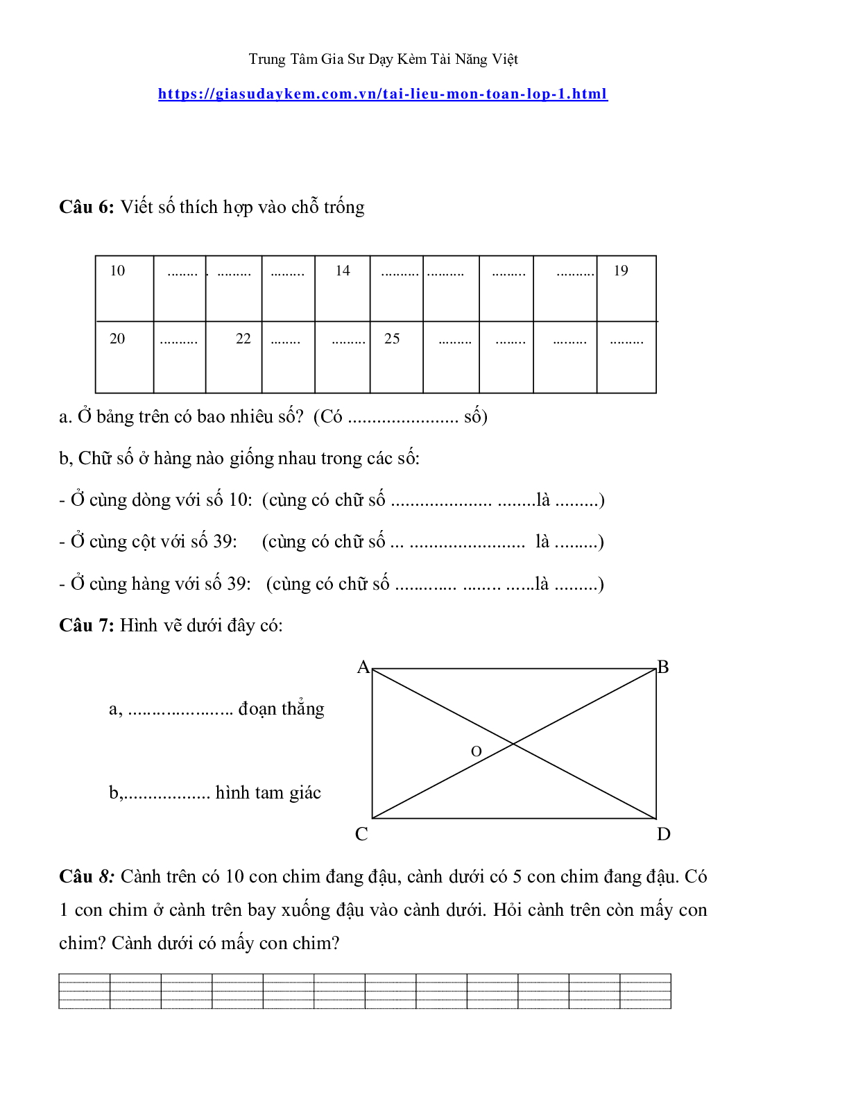 Đề thi toán lớp một nâng cao (trang 10)