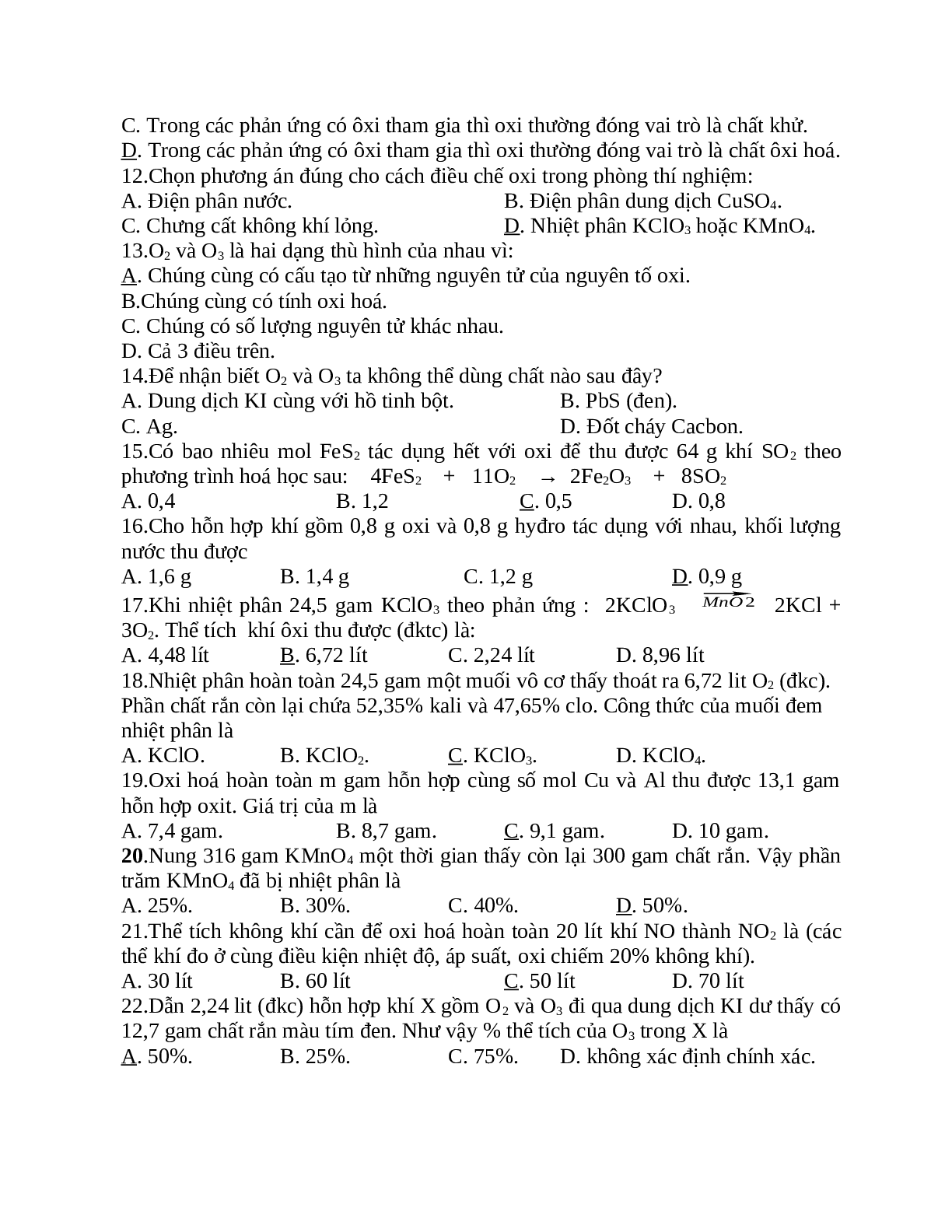 29 câu trắc nghiệm Luyện tập nhóm oxi lớp 10 có đáp án (trang 2)