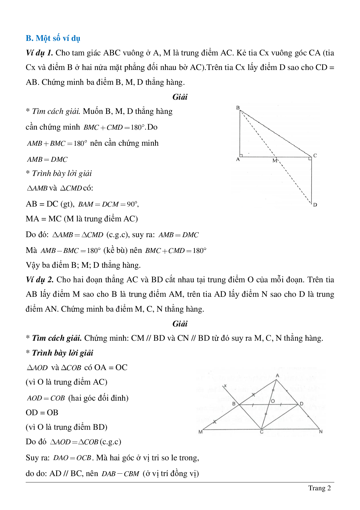Đầy đủ lý thuyết, bài tập về Chứng minh ba điểm thẳng hàng hình học lớp 7 có lời giải (trang 2)