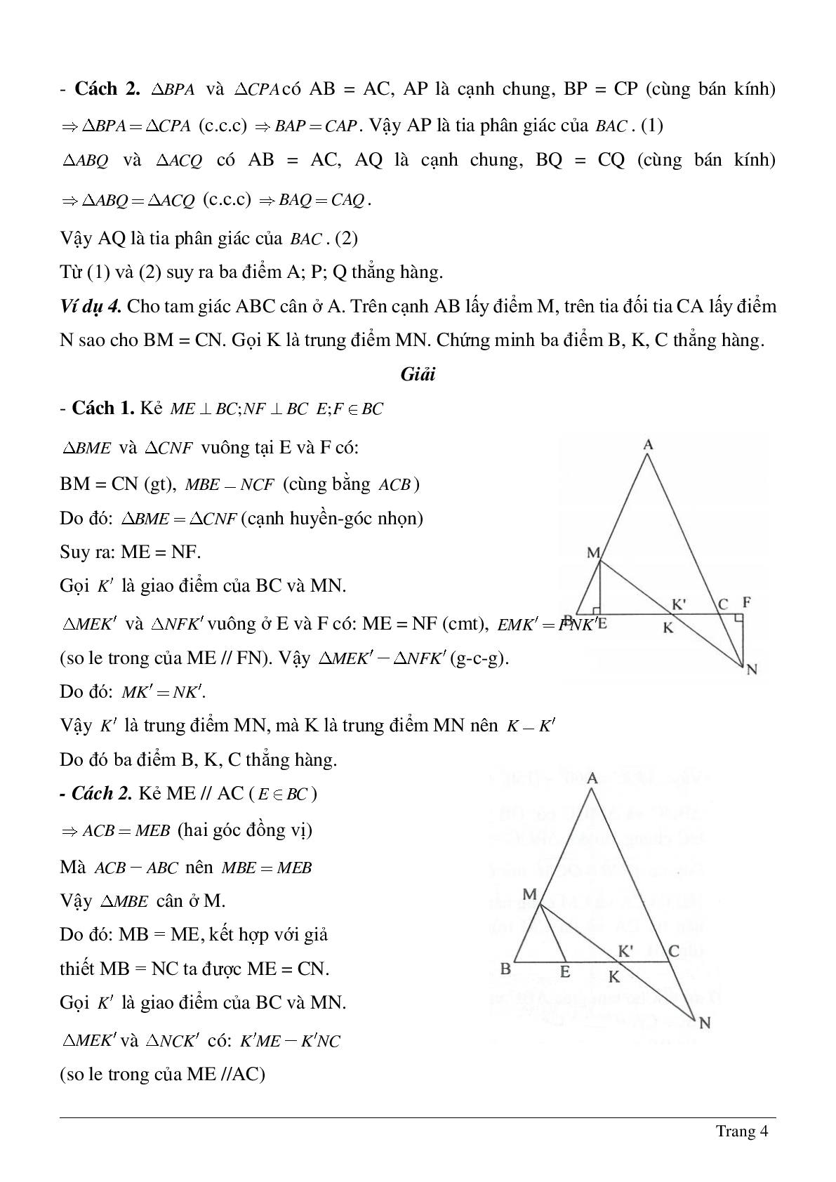 Đầy đủ lý thuyết, bài tập về Chứng minh ba điểm thẳng hàng hình học lớp 7 có lời giải (trang 4)