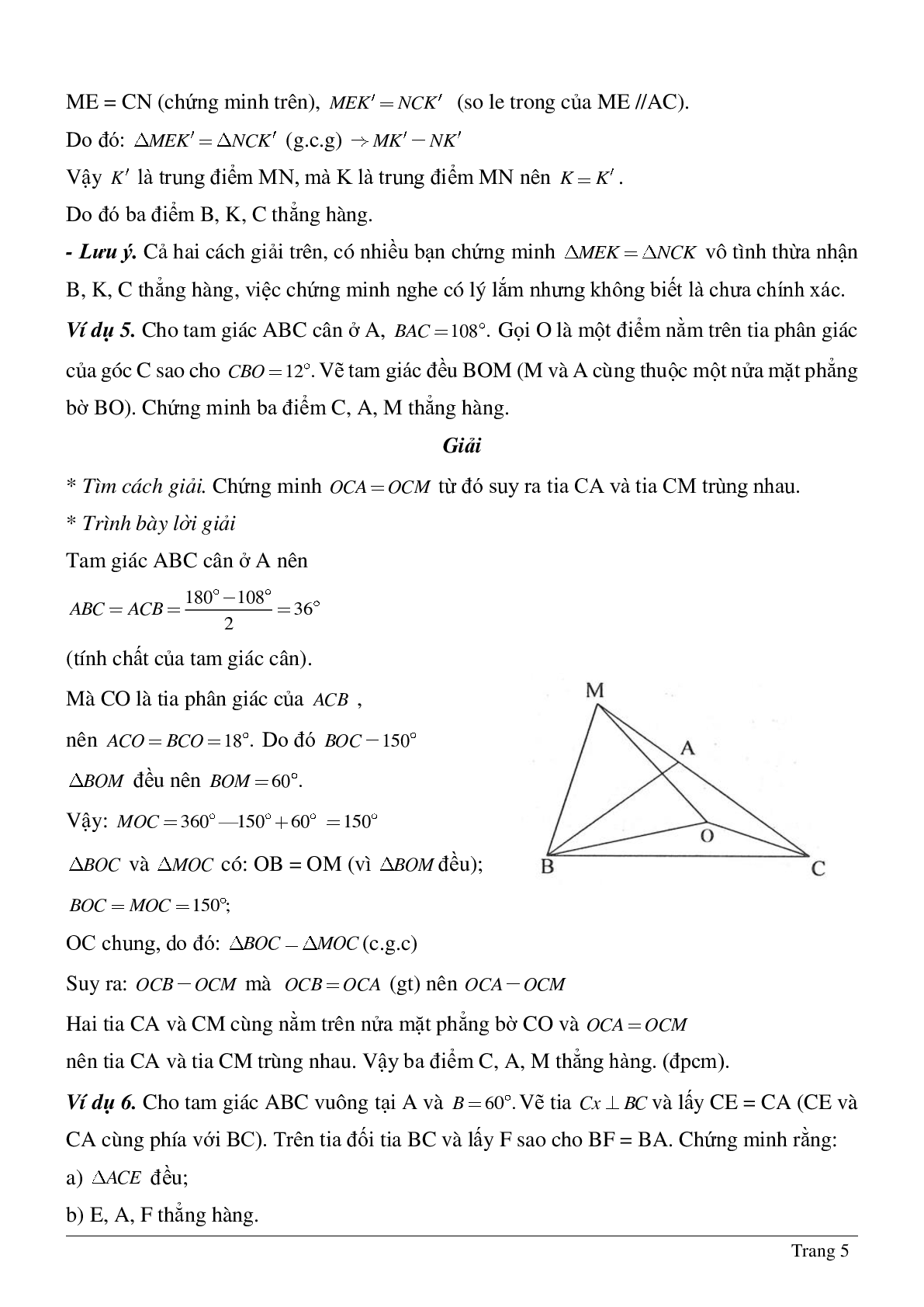 Đầy đủ lý thuyết, bài tập về Chứng minh ba điểm thẳng hàng hình học lớp 7 có lời giải (trang 5)
