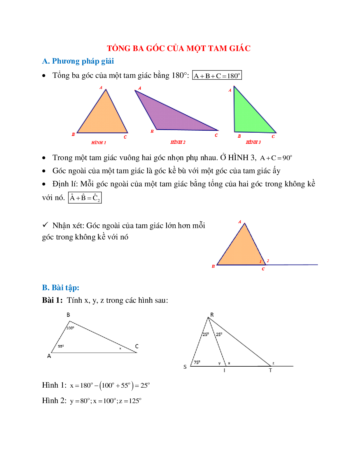 Lý thuyết, bài tập về Tổng ba góc trong một tam giác chọn lọc (trang 1)