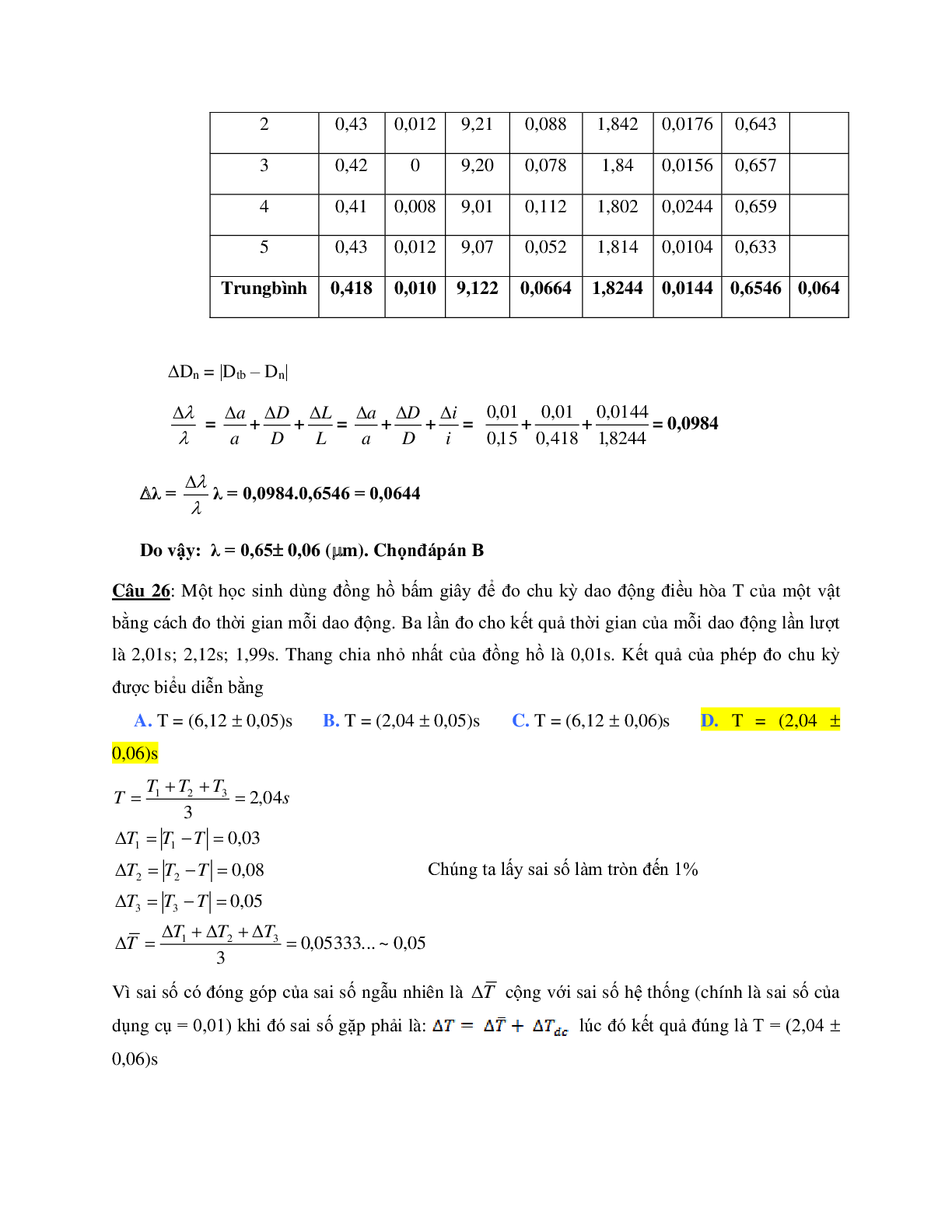Dạng bài trắc nghiệm sai số trong thí nghiệm thực hành có đáp án môn Vật lý lớp 12 (trang 10)