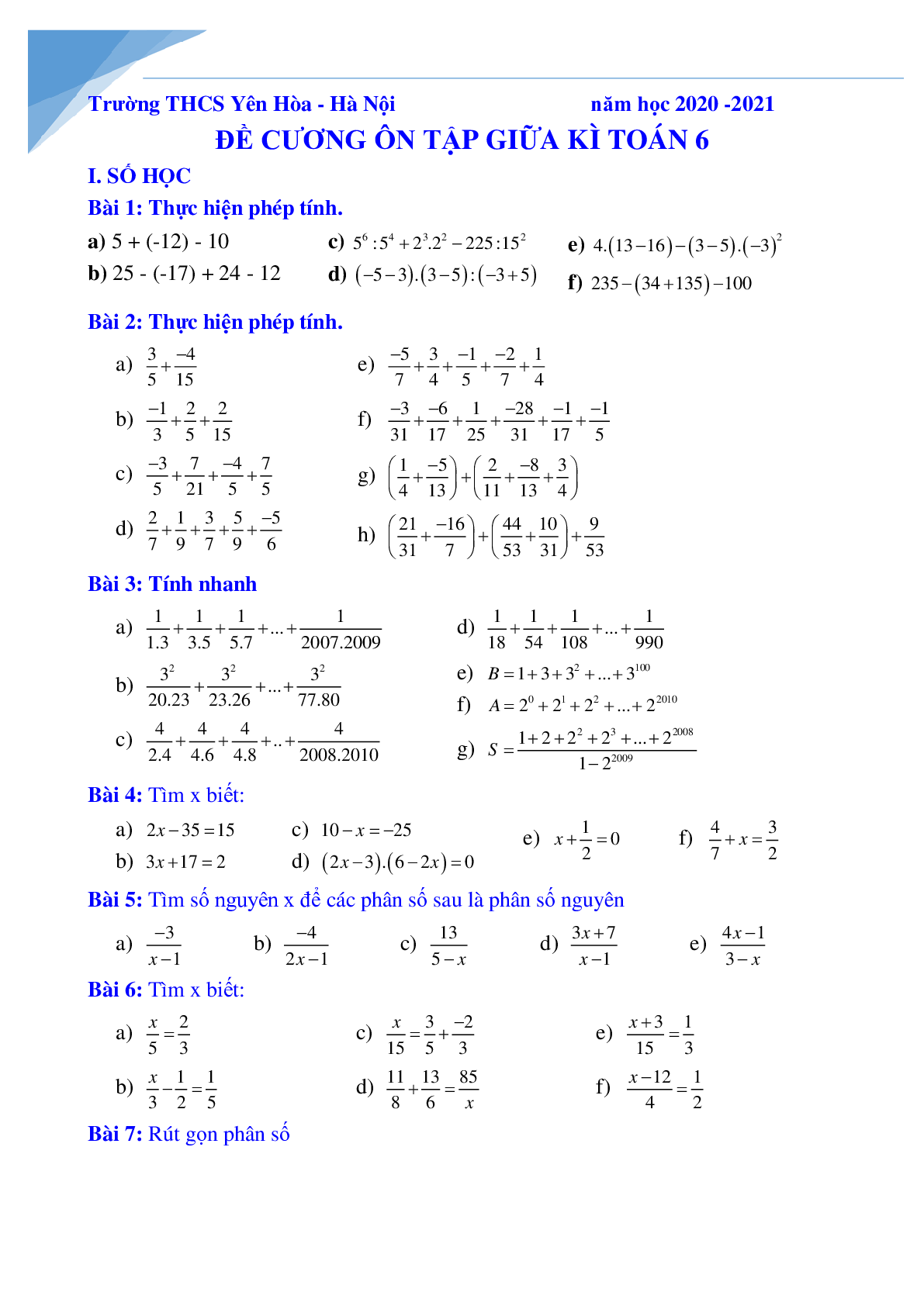Đề cương giữa kì 2 môn toán lớp 6 (trang 1)
