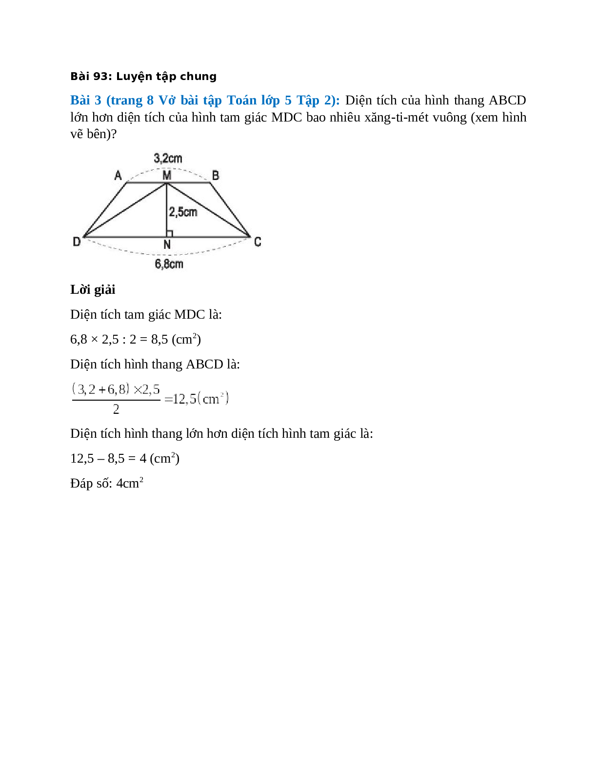 Diện tích của hình thang ABCD lớn hơn diện tích của hình tam giác MDC (trang 1)