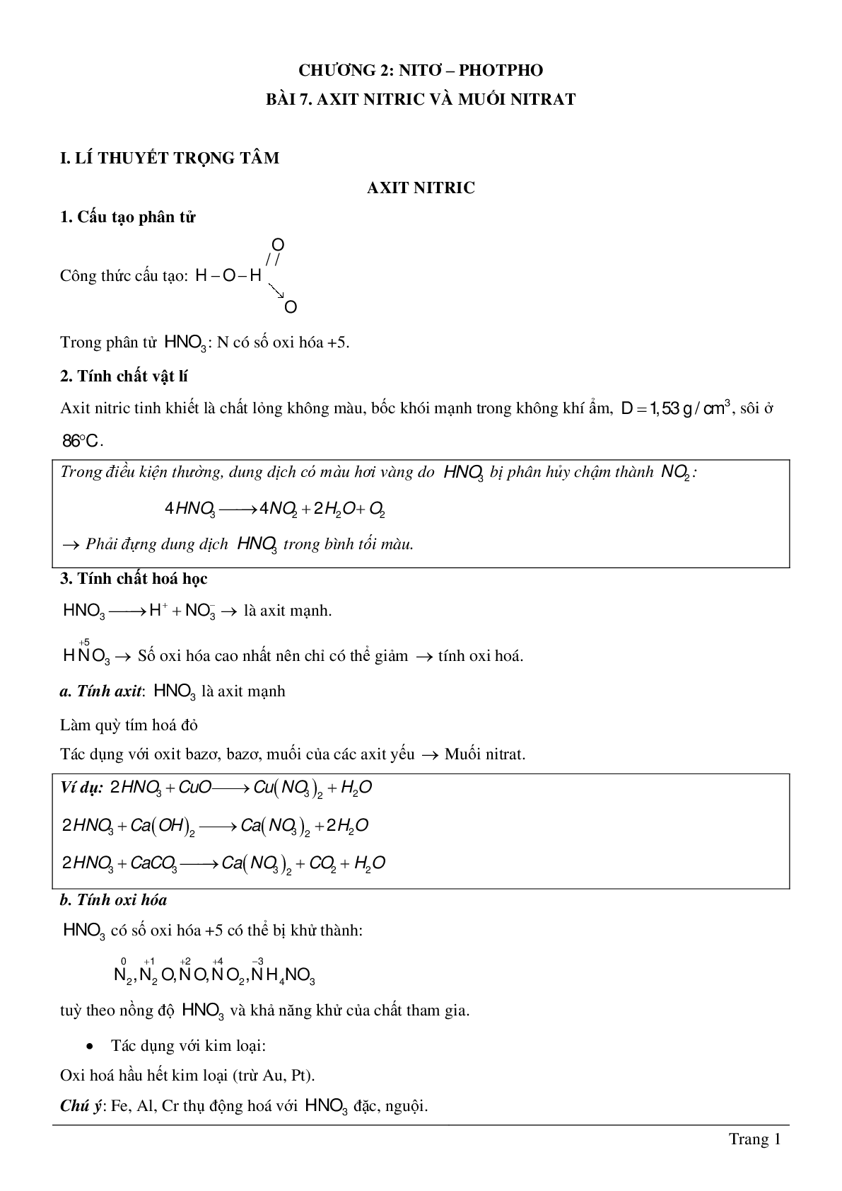 Chuyên đề Axit nitric và muối nitrat 2023 hay, chọn lọc (trang 1)