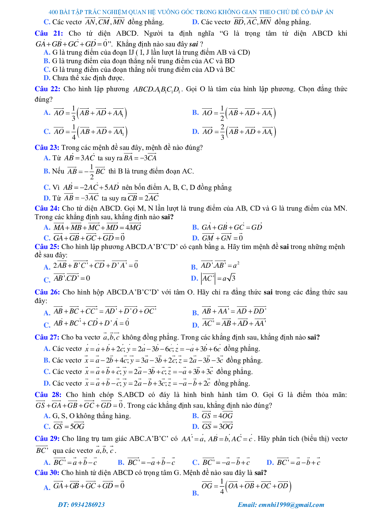429 câu trắc nghiệm chuyên đề quan hệ vuông góc trong không gian 2023 (trang 4)