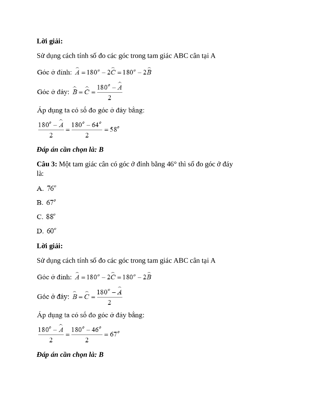 Trắc nghiệm Tam giác cân có đáp án – Toán lớp 7 (trang 2)