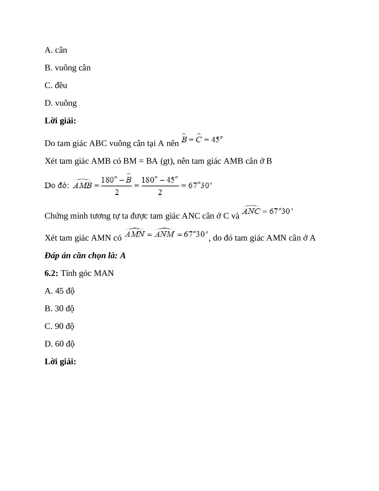 Trắc nghiệm Tam giác cân có đáp án – Toán lớp 7 (trang 4)