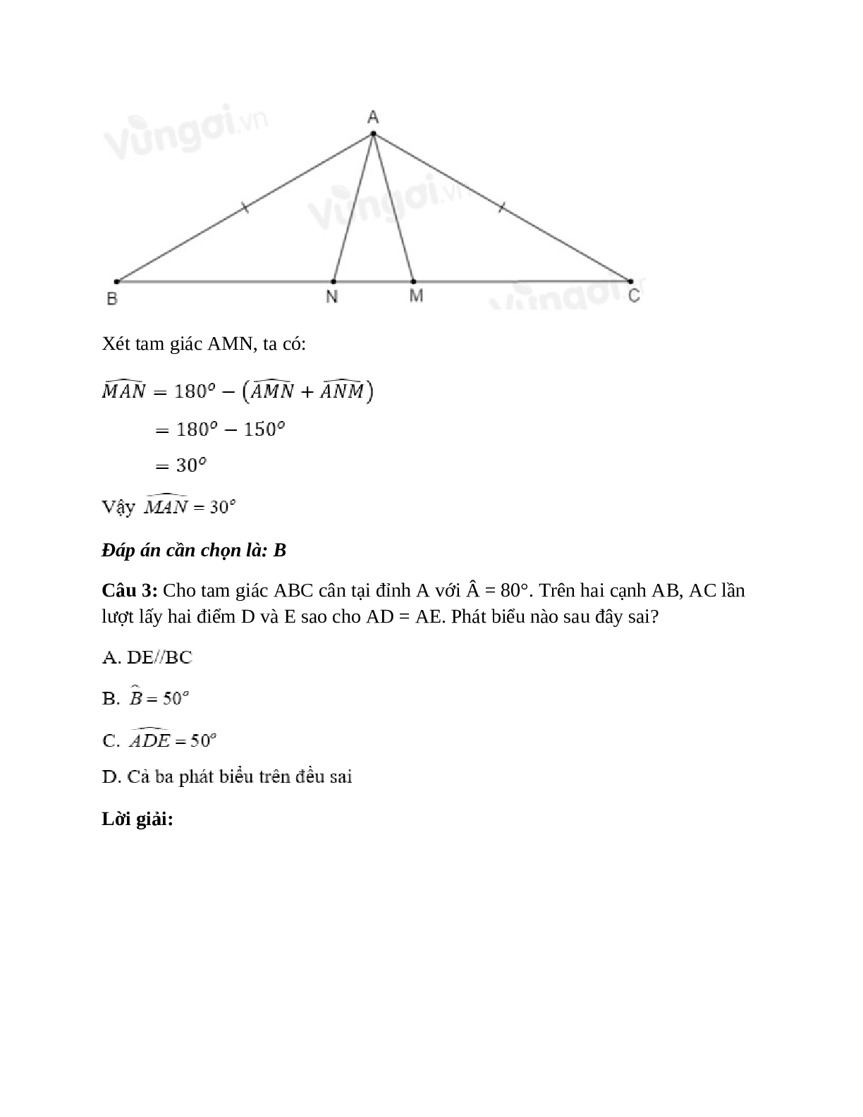 Trắc nghiệm Tam giác cân có đáp án – Toán lớp 7 (trang 7)