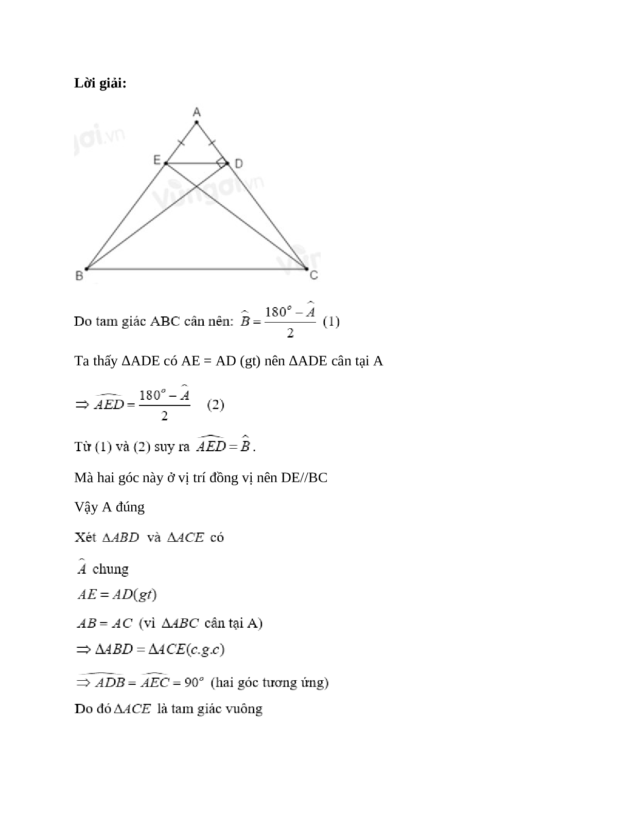 Trắc nghiệm Tam giác cân có đáp án – Toán lớp 7 (trang 9)
