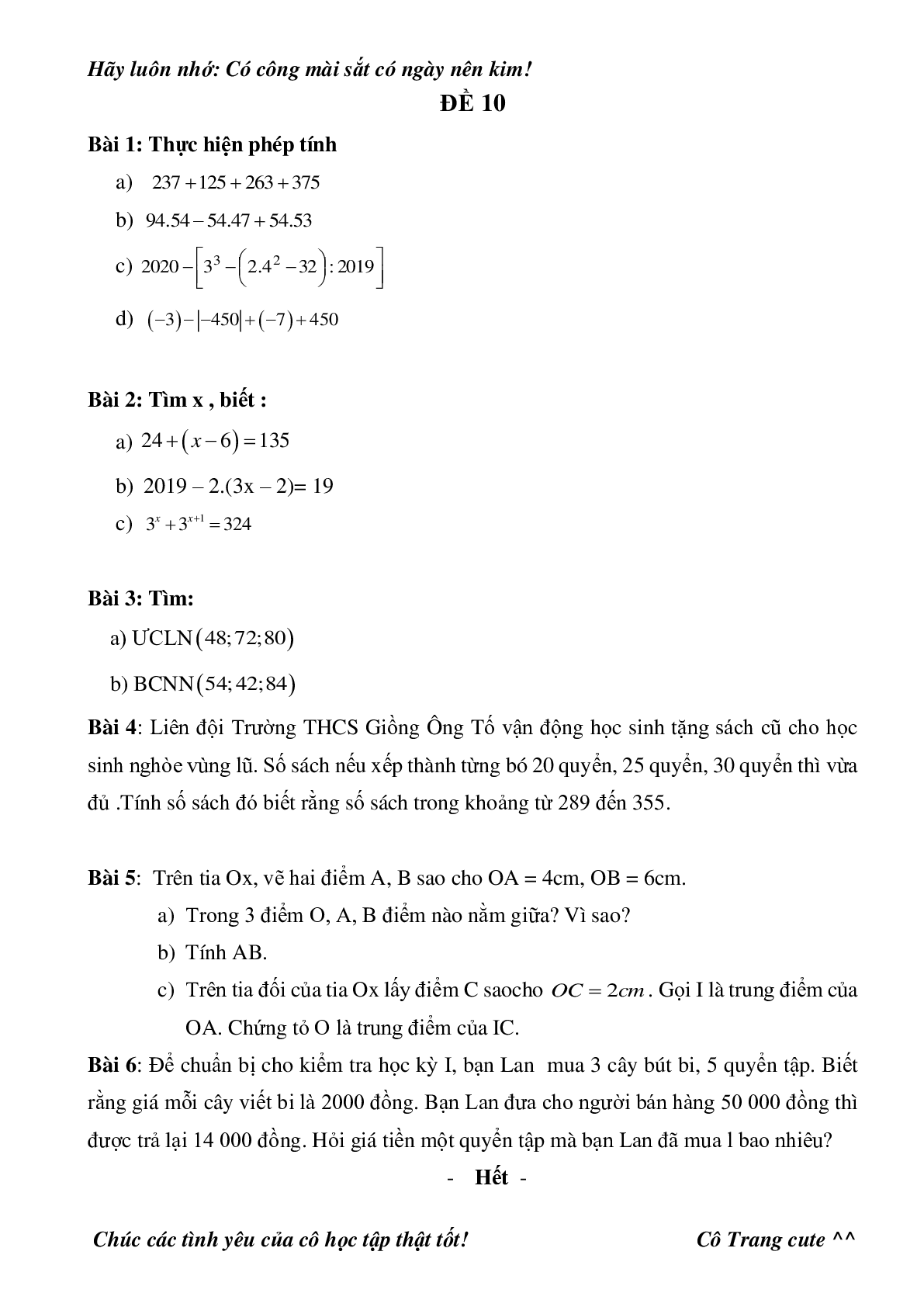 Đề thi thử học kì 1 môn Toán lớp 6 năm 2018 - 2019 chọn lọc (12 đề) (trang 10)