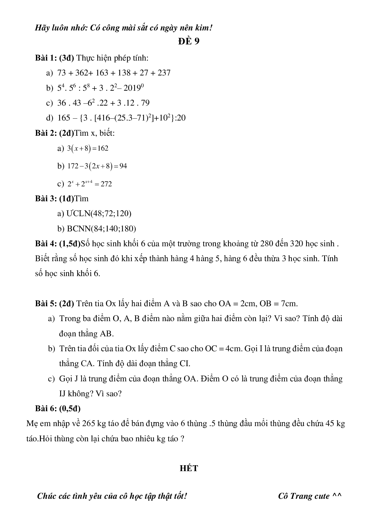 Đề thi thử học kì 1 môn Toán lớp 6 năm 2018 - 2019 chọn lọc (12 đề) (trang 9)