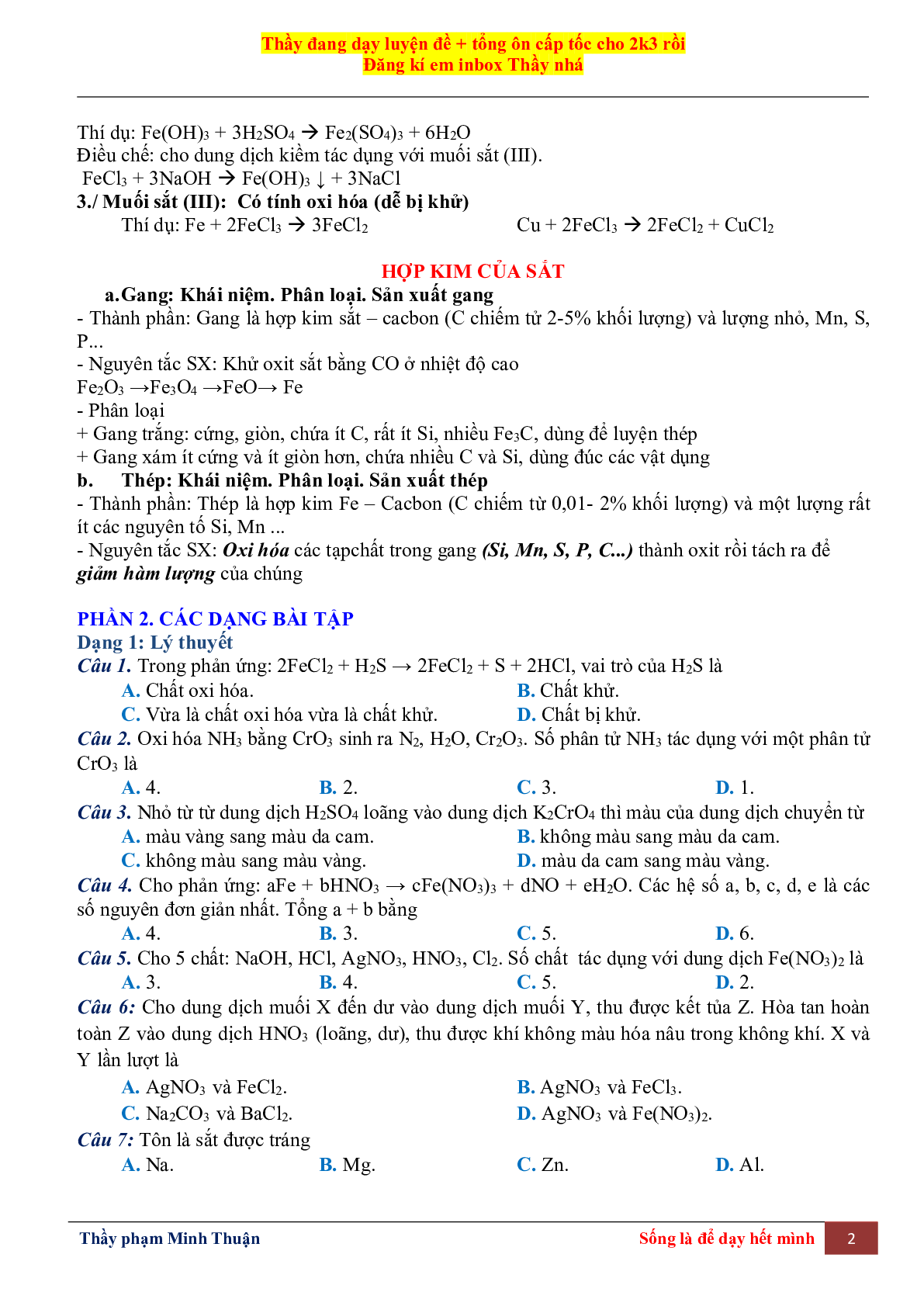 Tổng Hợp Lý Thuyết Chương 7 Sắt Môn Hóa Học Lớp 12 (trang 2)