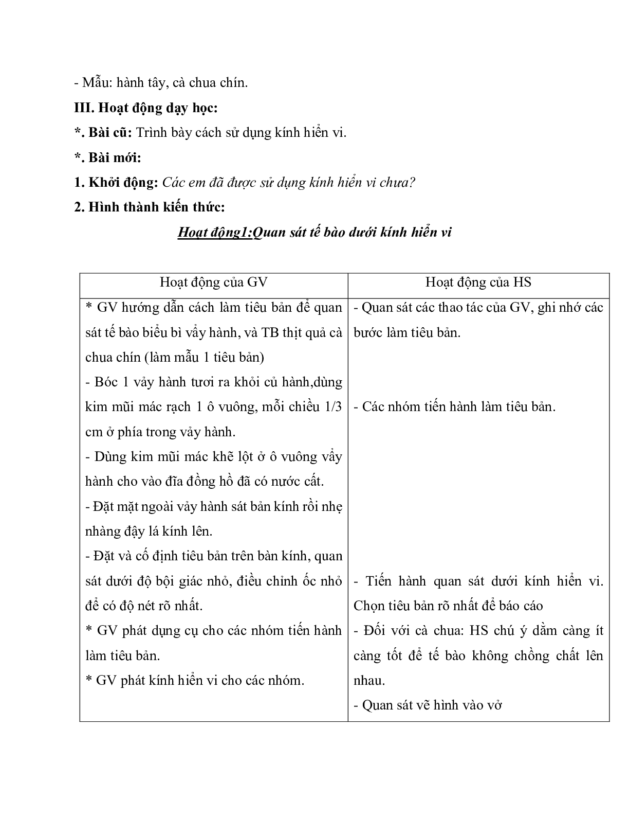 Giáo án Sinh học 6 Bài 6: Quan sát tế bào thực vật mới nhất - CV5512 (trang 2)