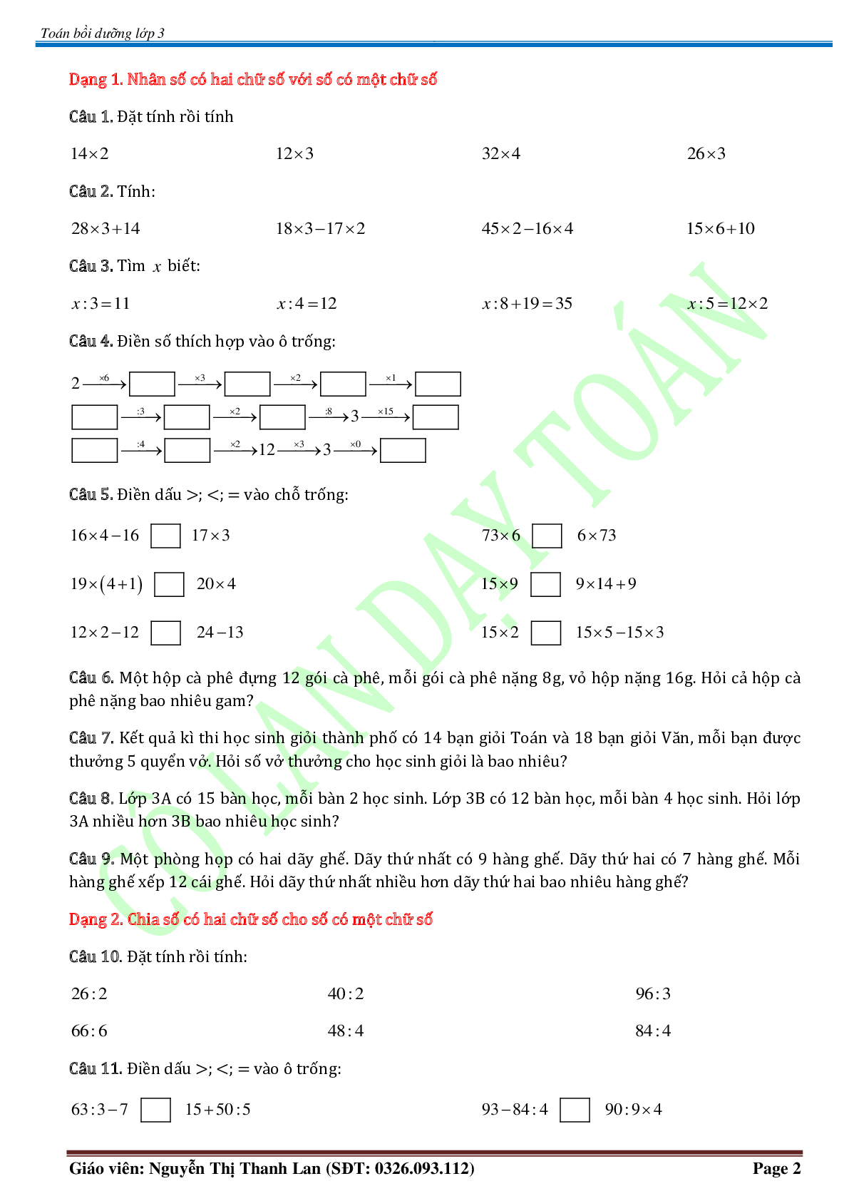 Chuyên đề Các phép tính trong phạm vi 100.000 môn Toán lớp 3 (trang 2)