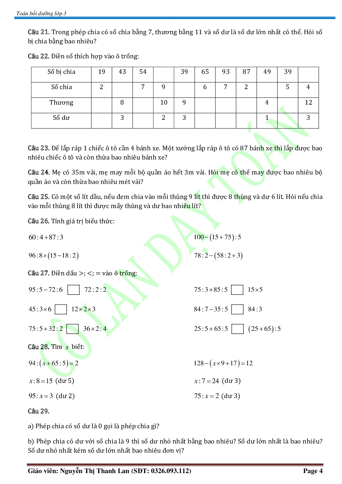 Chuyên đề Các phép tính trong phạm vi 100.000 môn Toán lớp 3 (trang 4)