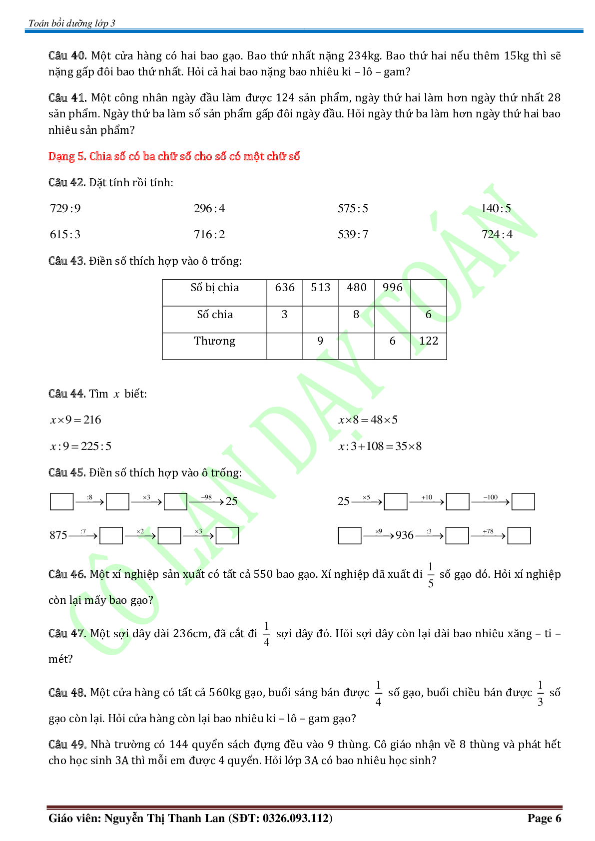 Chuyên đề Các phép tính trong phạm vi 100.000 môn Toán lớp 3 (trang 6)