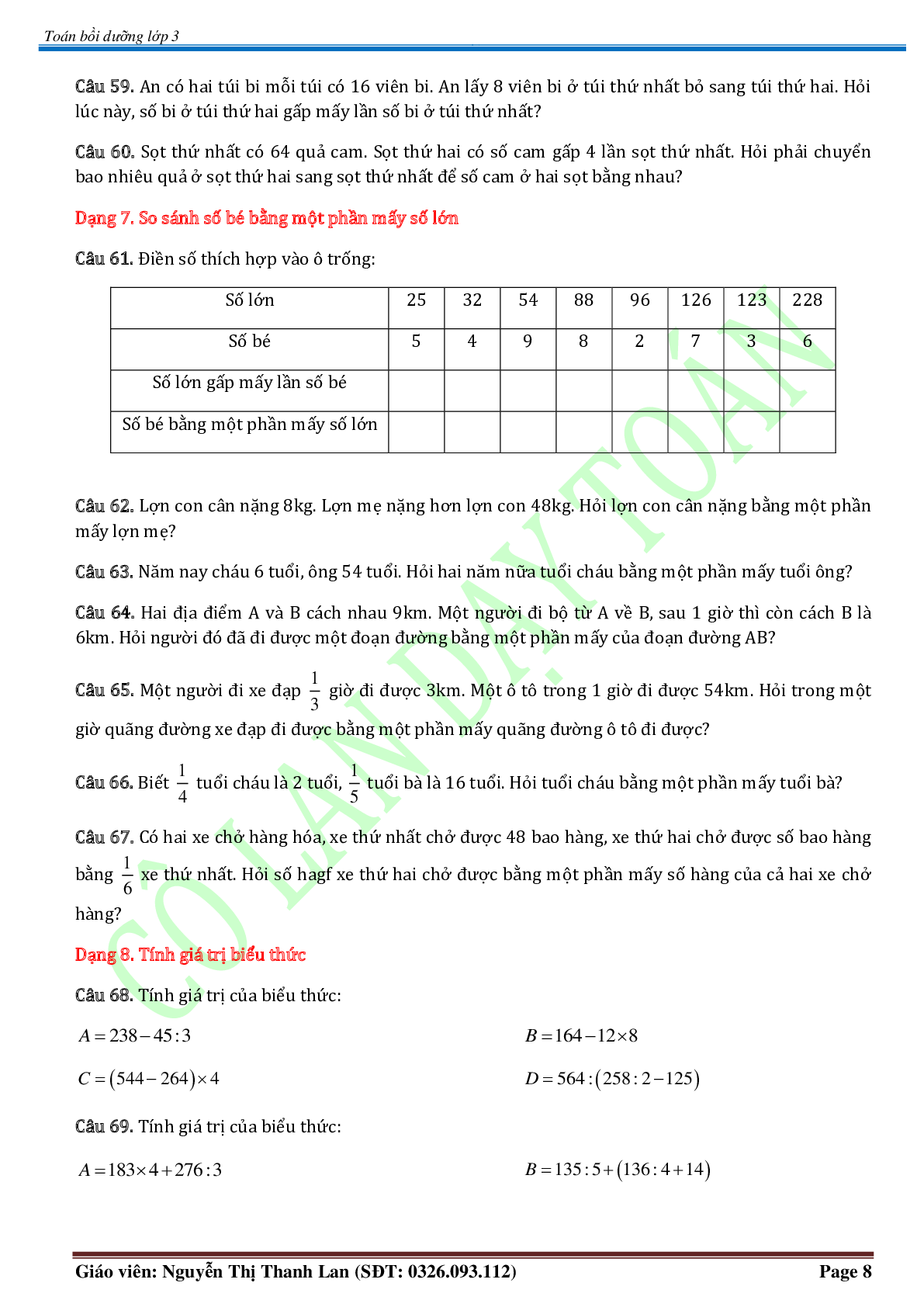 Chuyên đề Các phép tính trong phạm vi 100.000 môn Toán lớp 3 (trang 8)