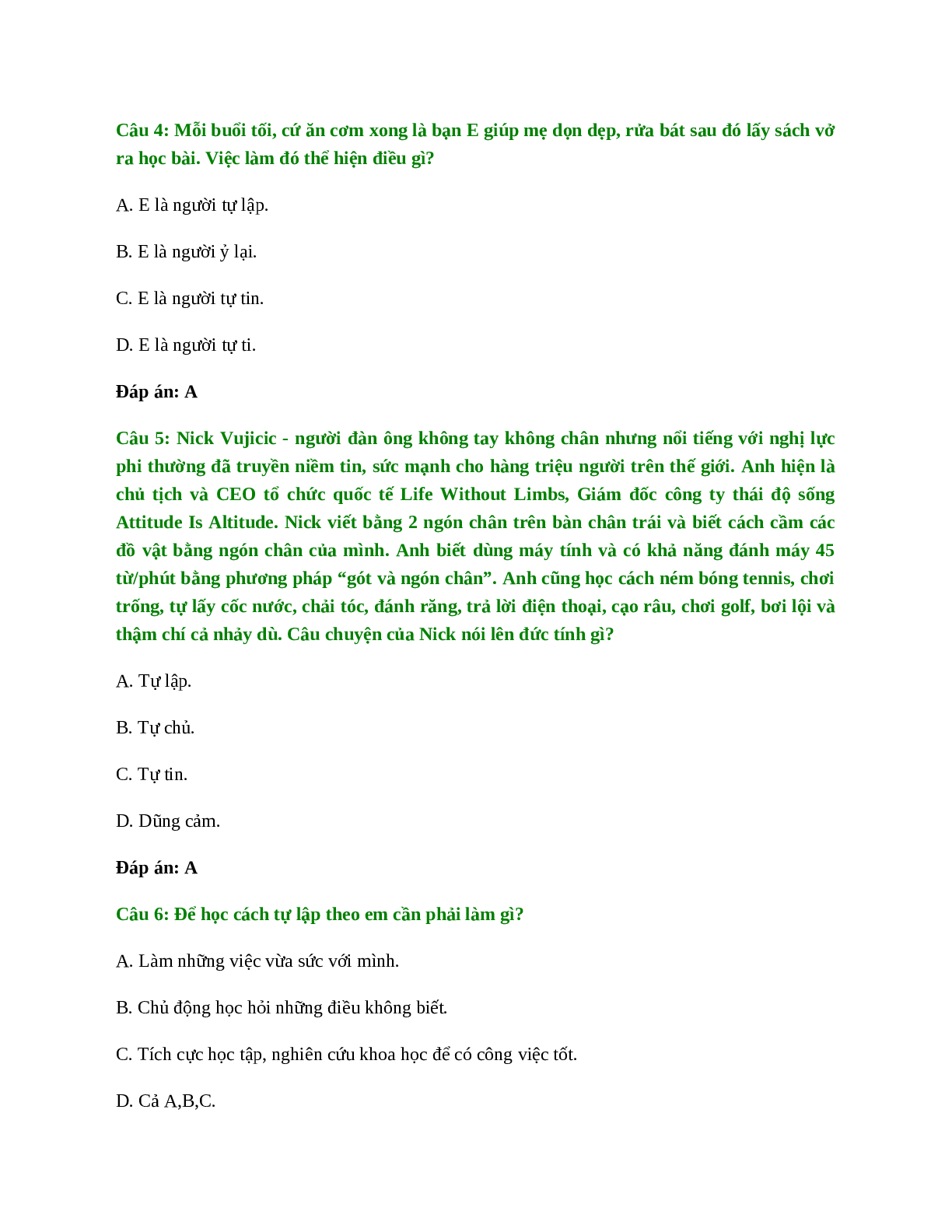25 câu Trắc nghiệm GDCD 8 Bài 10 có đáp án 2023: Tự lập (trang 2)