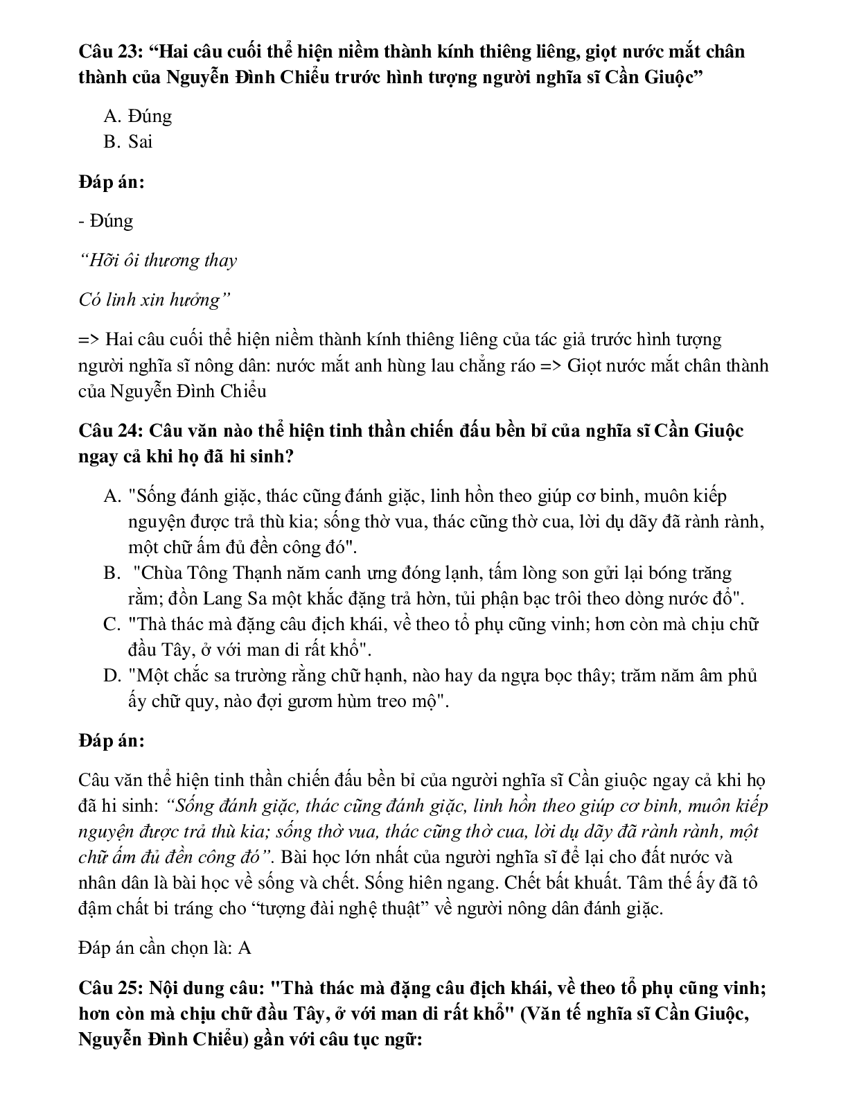 25 câu Trắc nghiệm Văn tế nghĩa sĩ Cần Giuộc có đáp án 2023 – Ngữ Văn lớp 11 (trang 10)