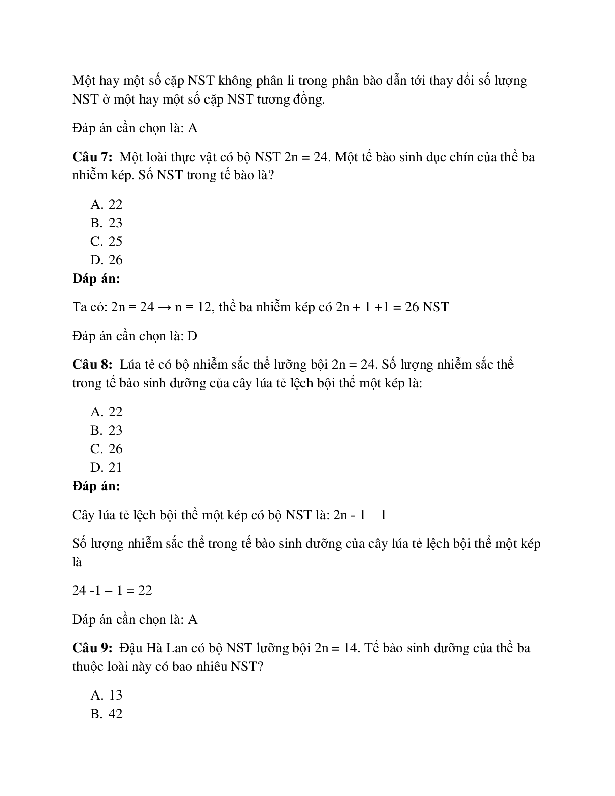 59 câu Trắc nghiệm Sinh học lớp 12 Bài 6 có đáp án 2023: Đột biến số lượng NST (trang 3)