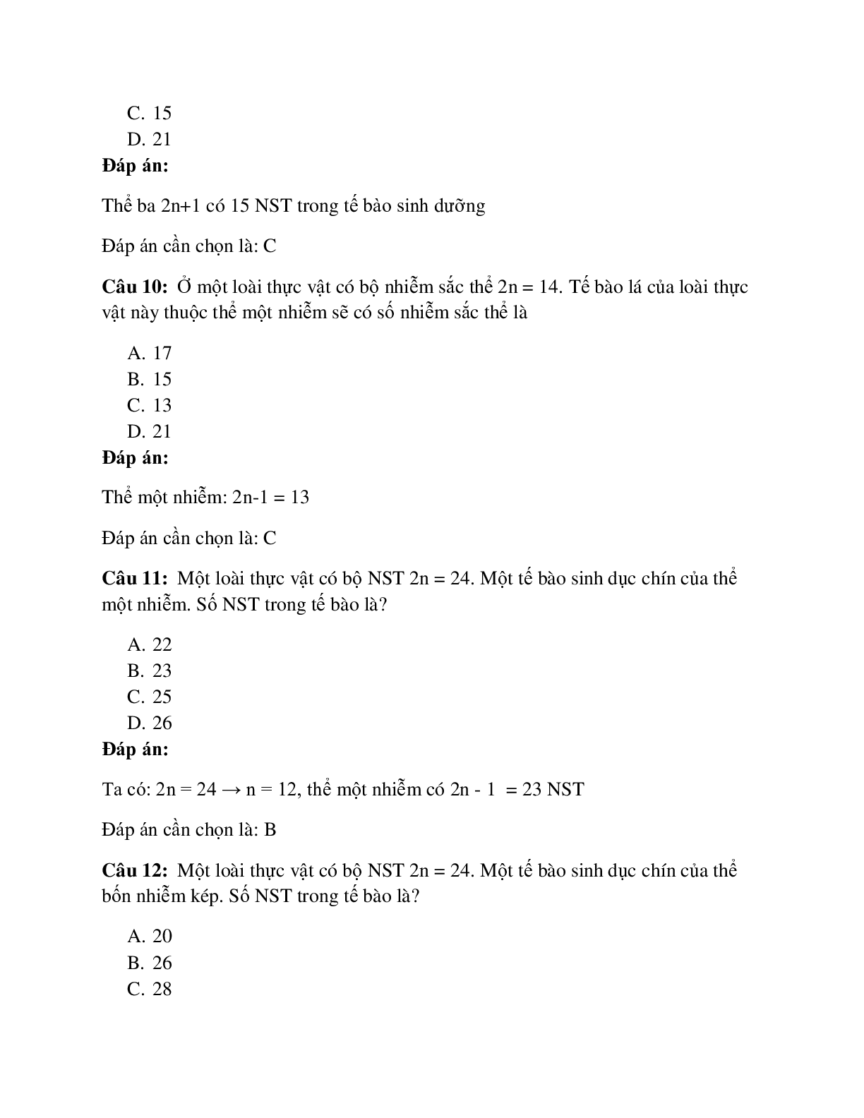 59 câu Trắc nghiệm Sinh học lớp 12 Bài 6 có đáp án 2023: Đột biến số lượng NST (trang 4)