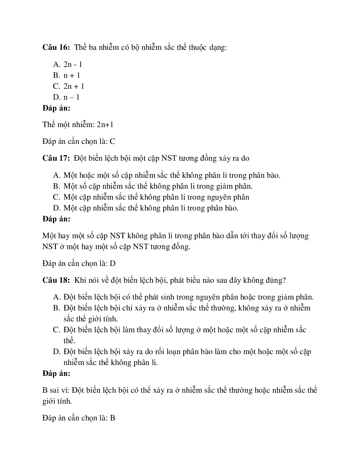 59 câu Trắc nghiệm Sinh học lớp 12 Bài 6 có đáp án 2023: Đột biến số lượng NST (trang 6)