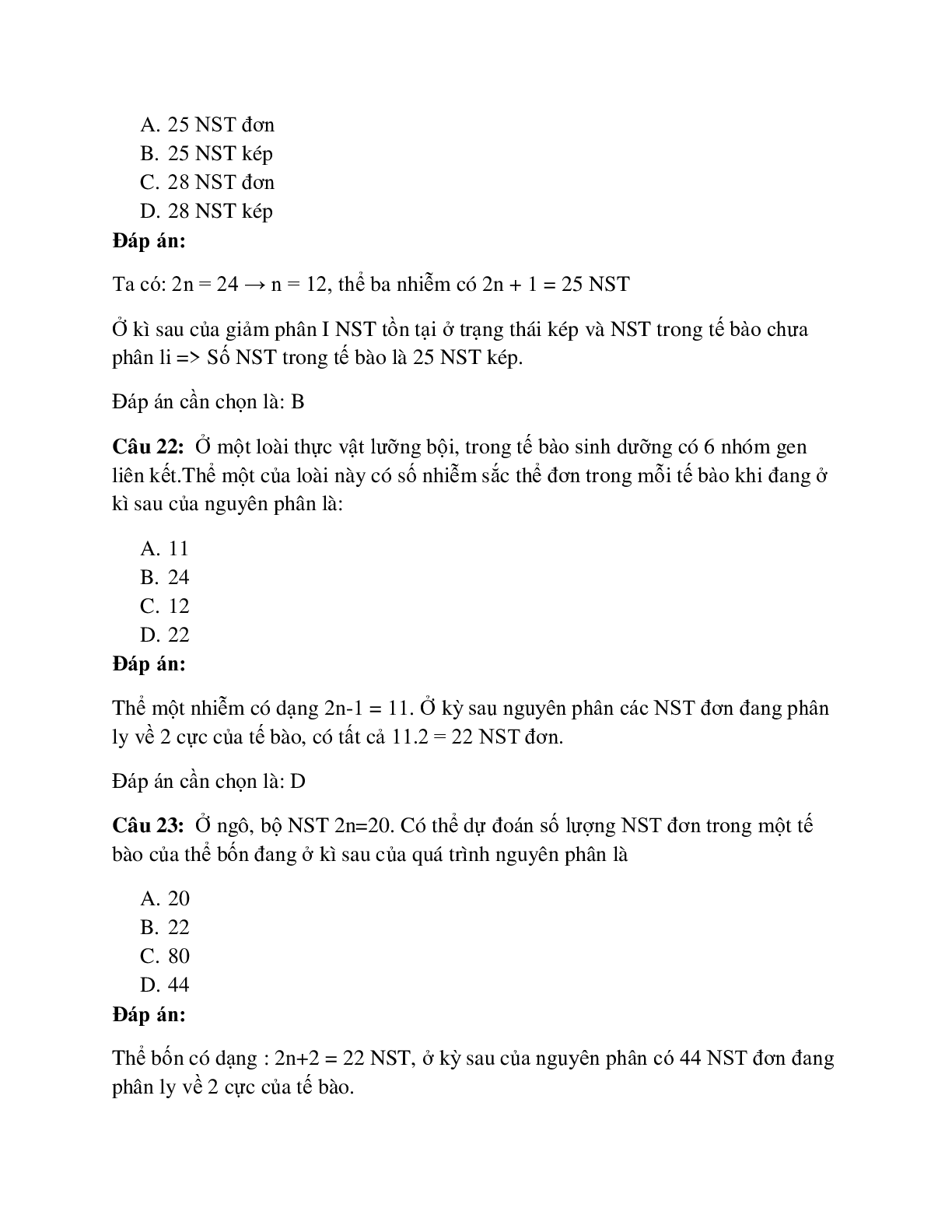 59 câu Trắc nghiệm Sinh học lớp 12 Bài 6 có đáp án 2023: Đột biến số lượng NST (trang 8)