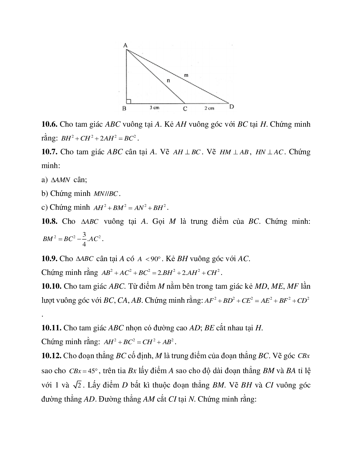 Những bài tập điển hình về Định lý Pi-ta-go trong tam giác vuông có lời giải (trang 10)