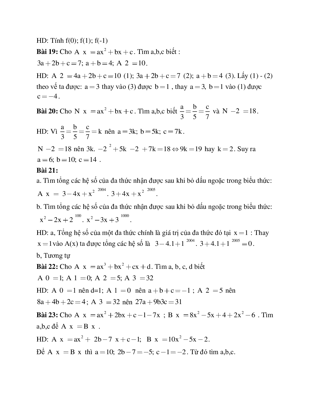 Những bài tập điển hình về Đa thức một biến đại số lớp 7 chọn lọc (trang 5)