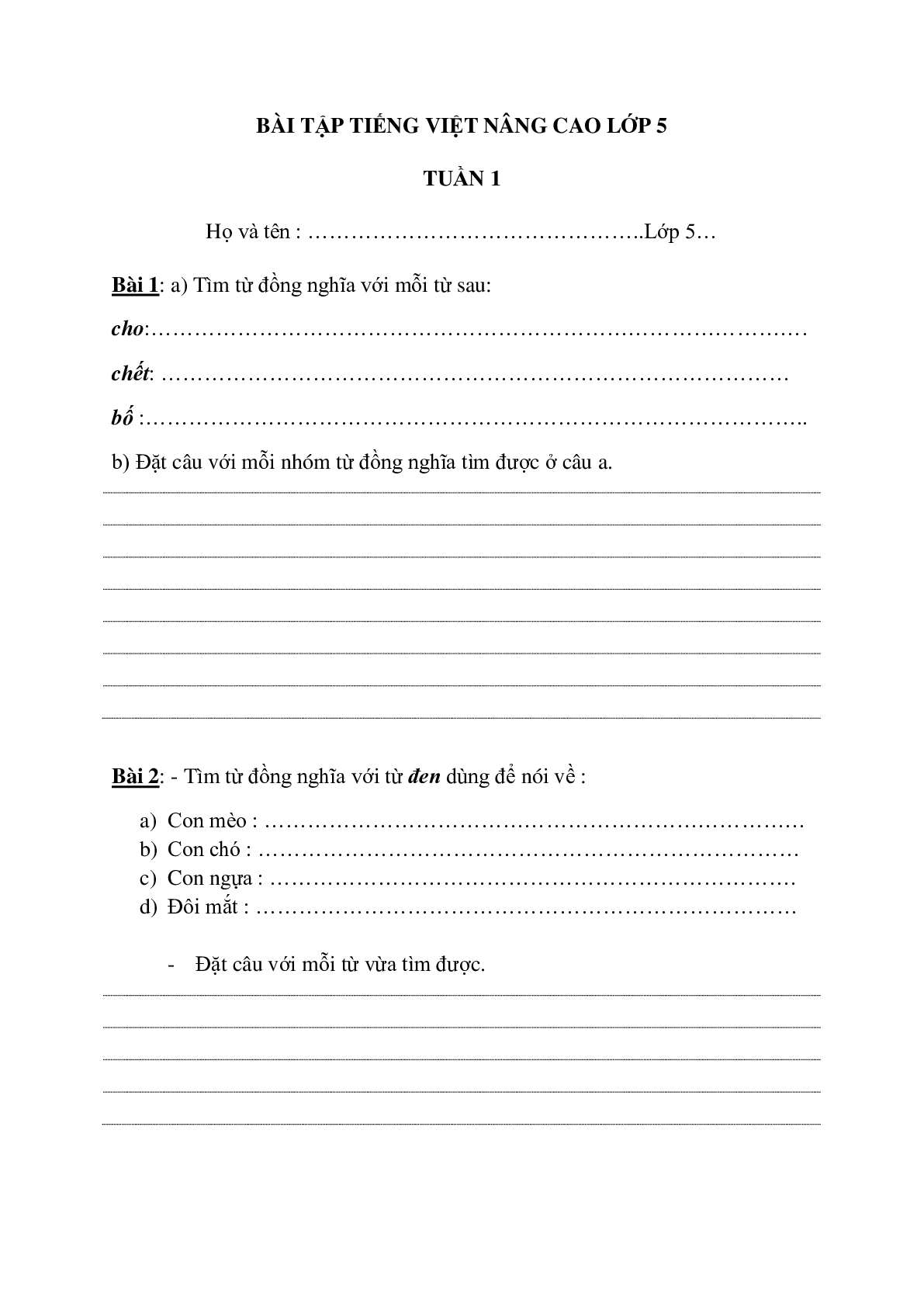 Bài tập nâng cao môn Tiếng Việt lớp 5 (trang 1)