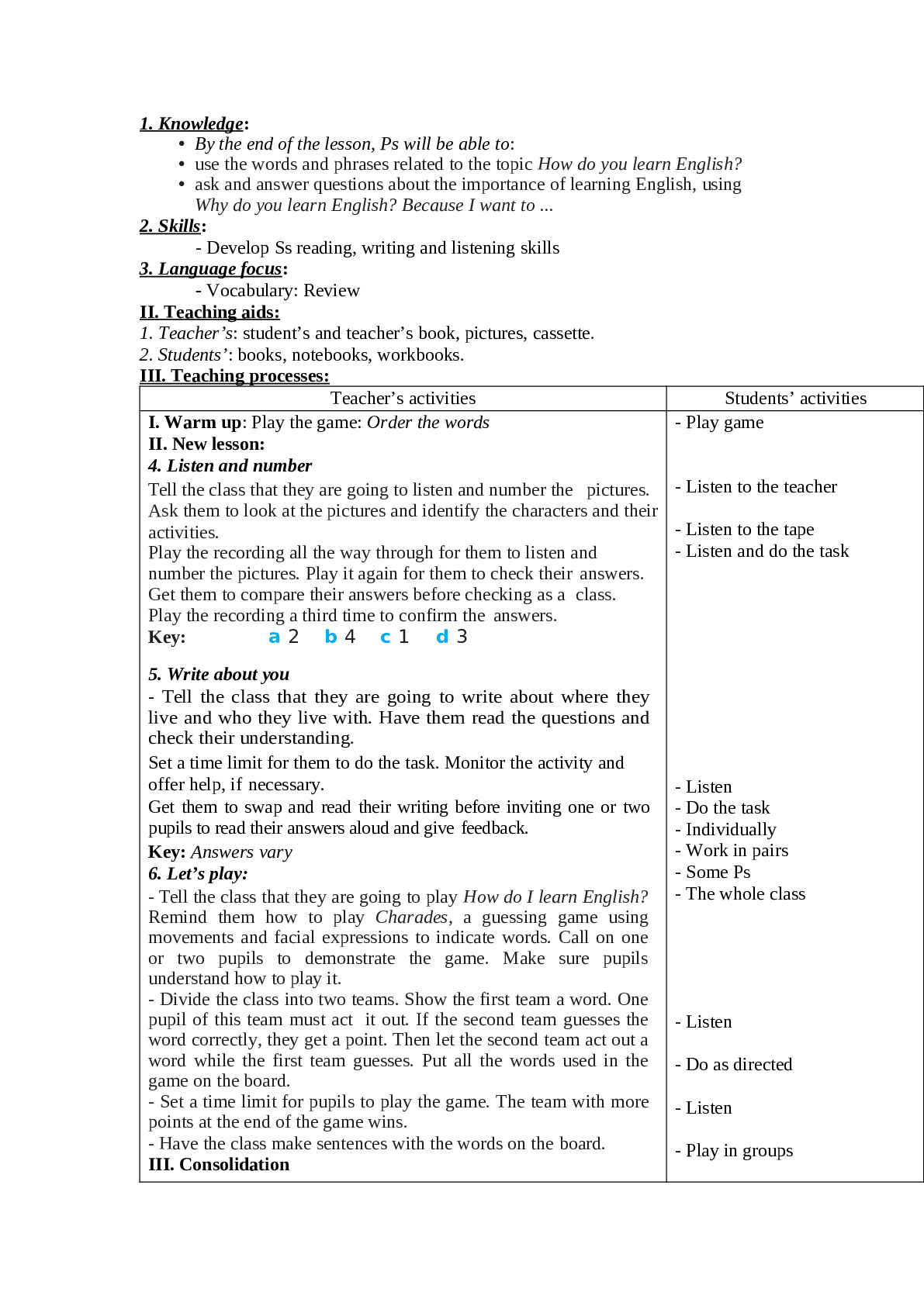 Giáo án tiếng anh 5 unit 7: How do you learn english? mới nhất (trang 3)