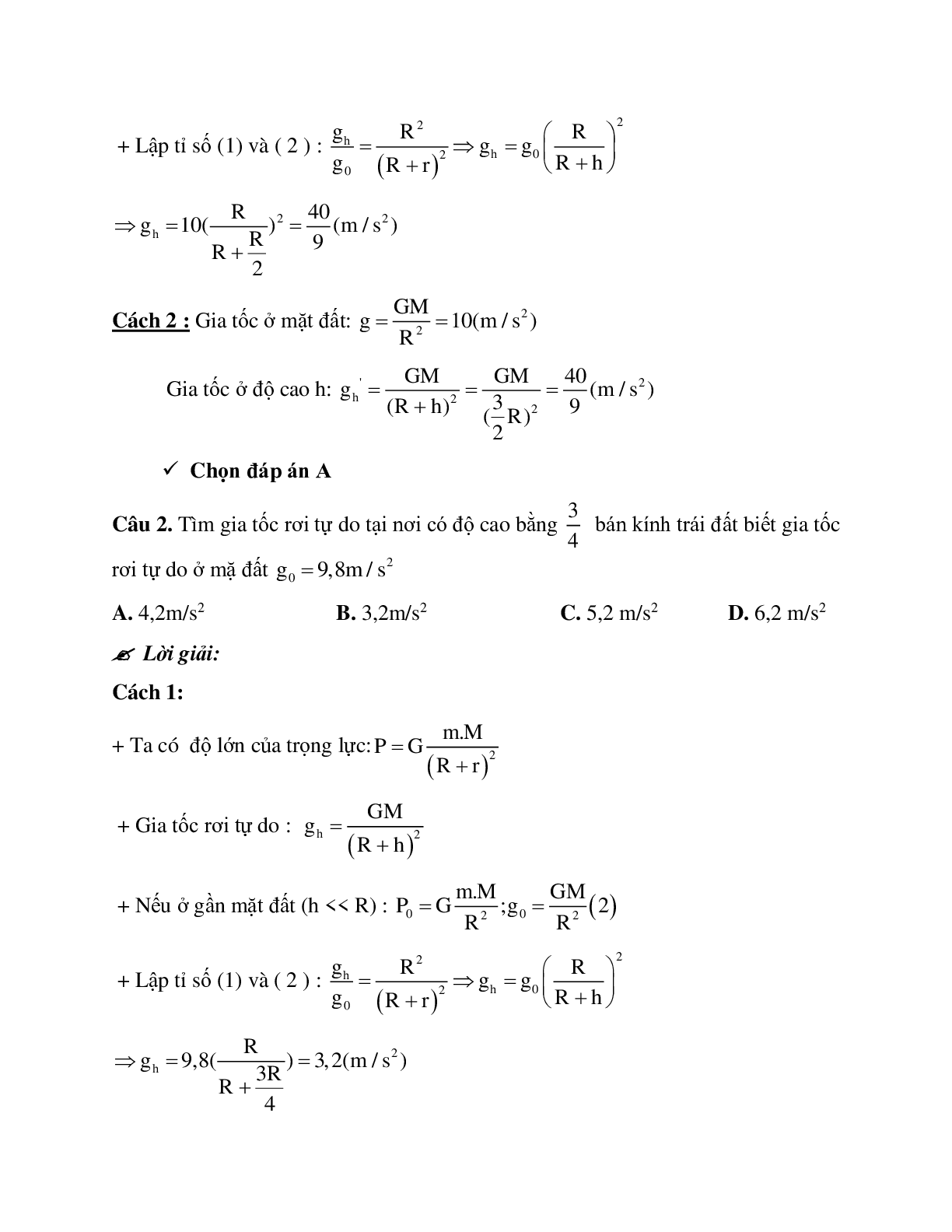 Phương pháp giải và bài tập về Tính gia tốc trọng trường tại vị trí xác định (trang 2)