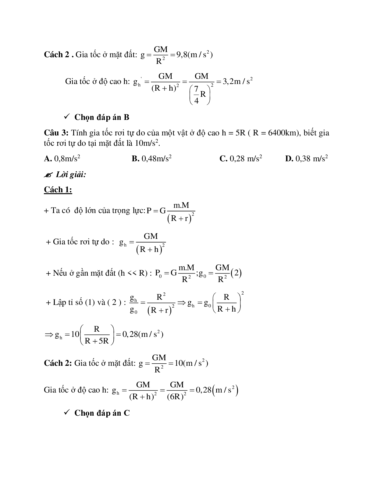 Phương pháp giải và bài tập về Tính gia tốc trọng trường tại vị trí xác định (trang 3)