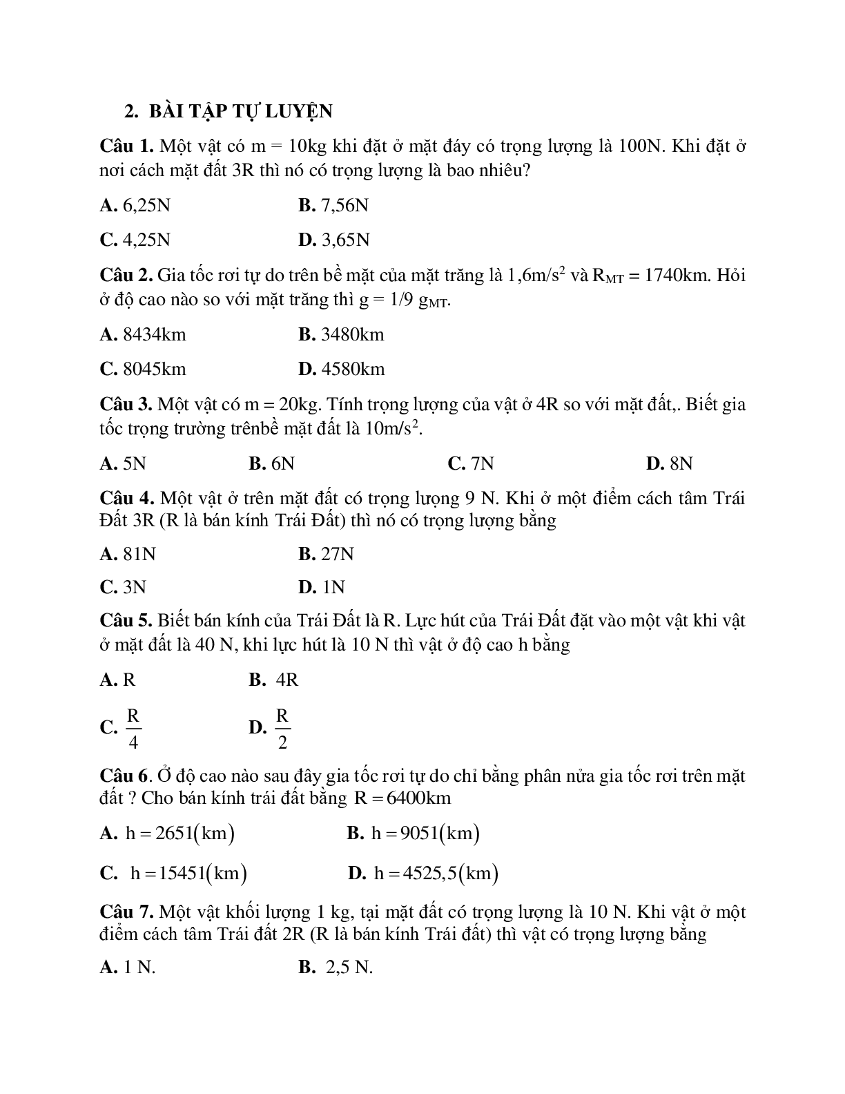 Phương pháp giải và bài tập về Tính gia tốc trọng trường tại vị trí xác định (trang 4)