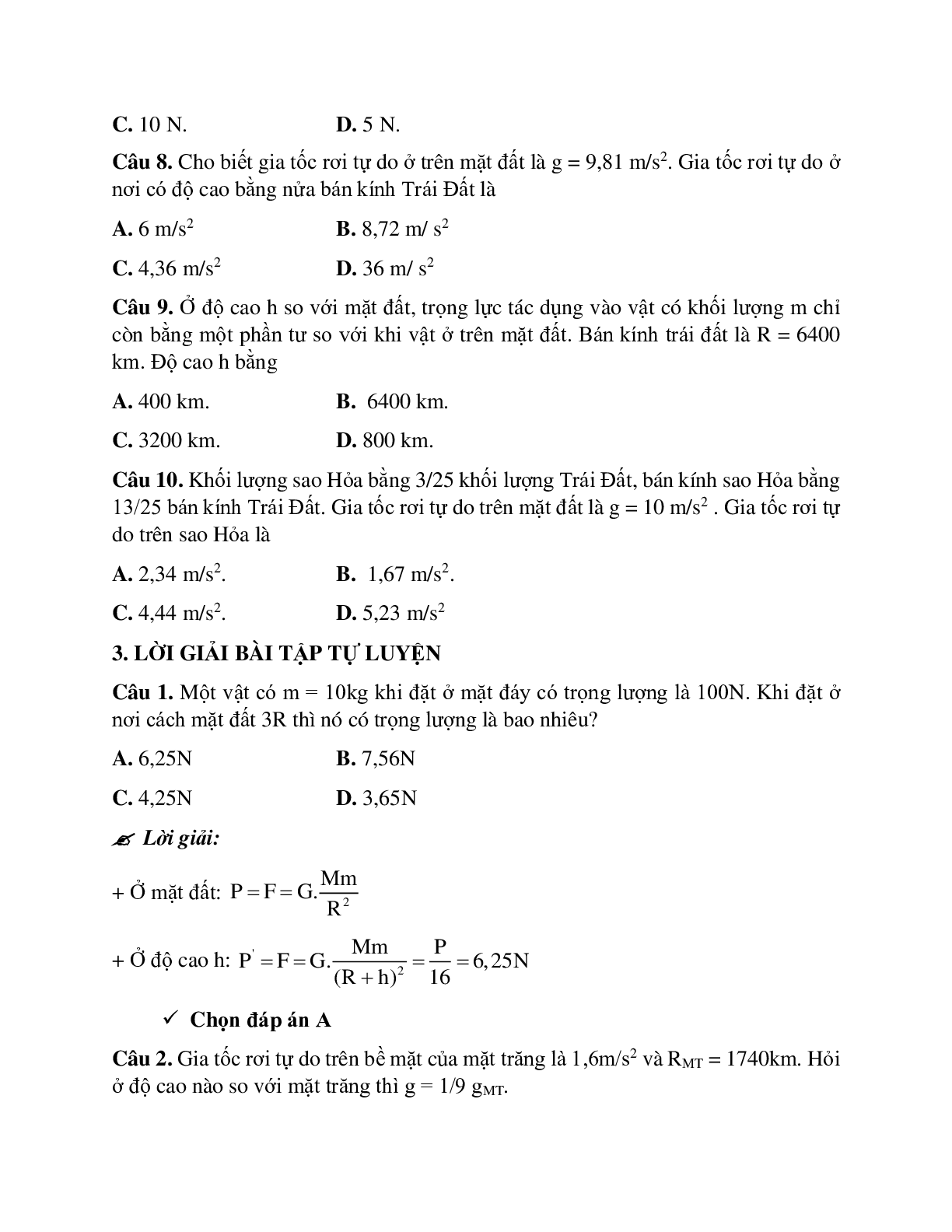 Phương pháp giải và bài tập về Tính gia tốc trọng trường tại vị trí xác định (trang 5)