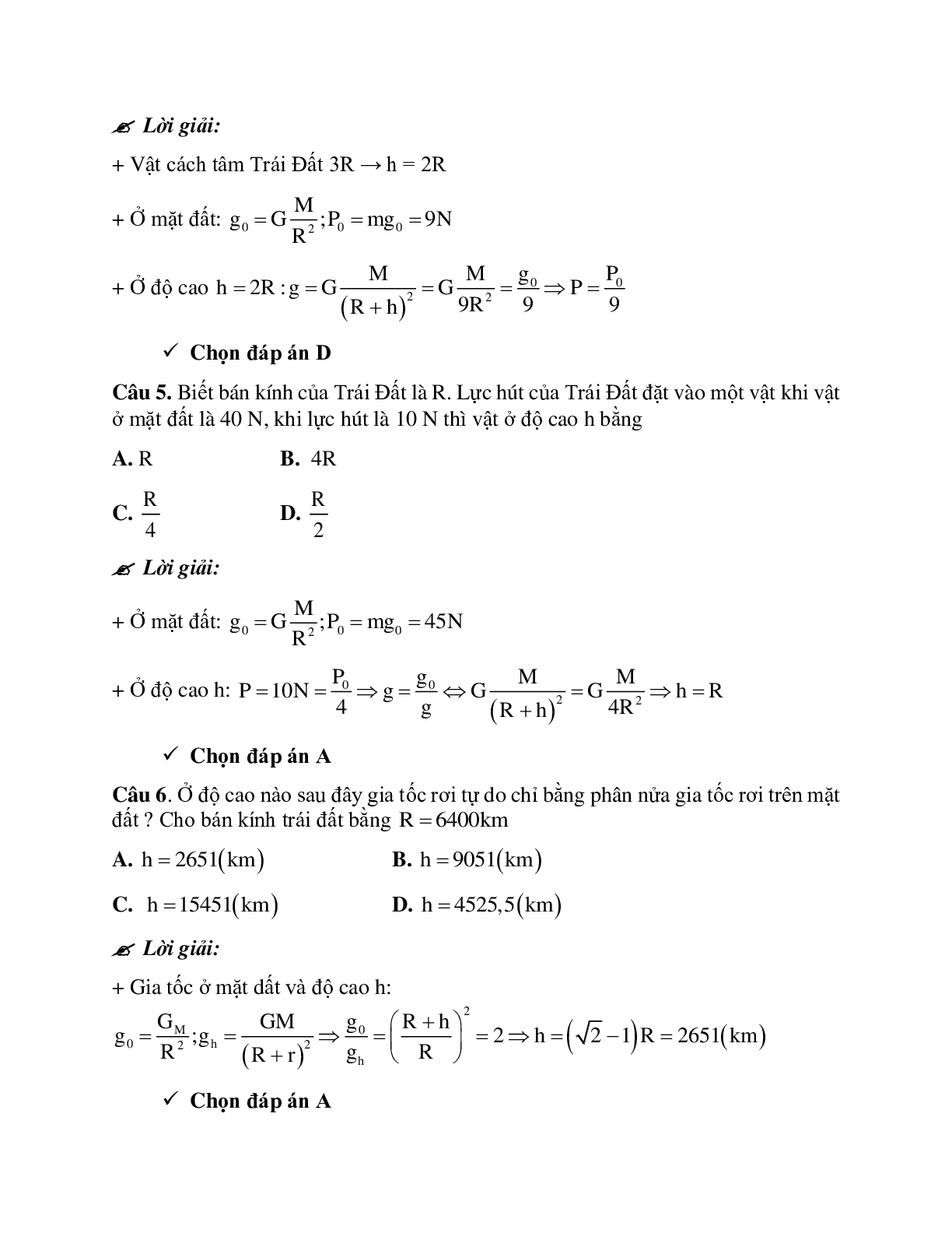 Phương pháp giải và bài tập về Tính gia tốc trọng trường tại vị trí xác định (trang 7)