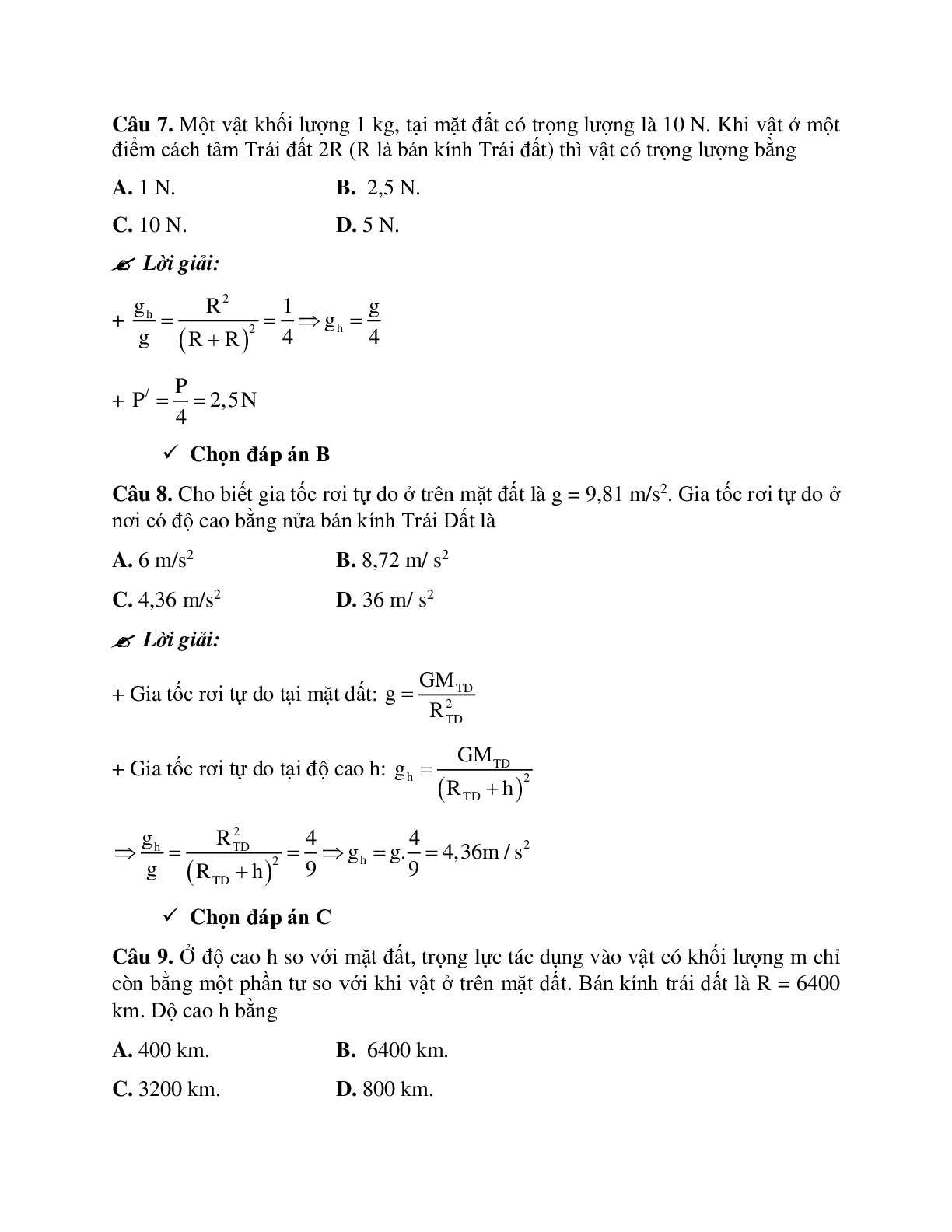 Phương pháp giải và bài tập về Tính gia tốc trọng trường tại vị trí xác định (trang 8)