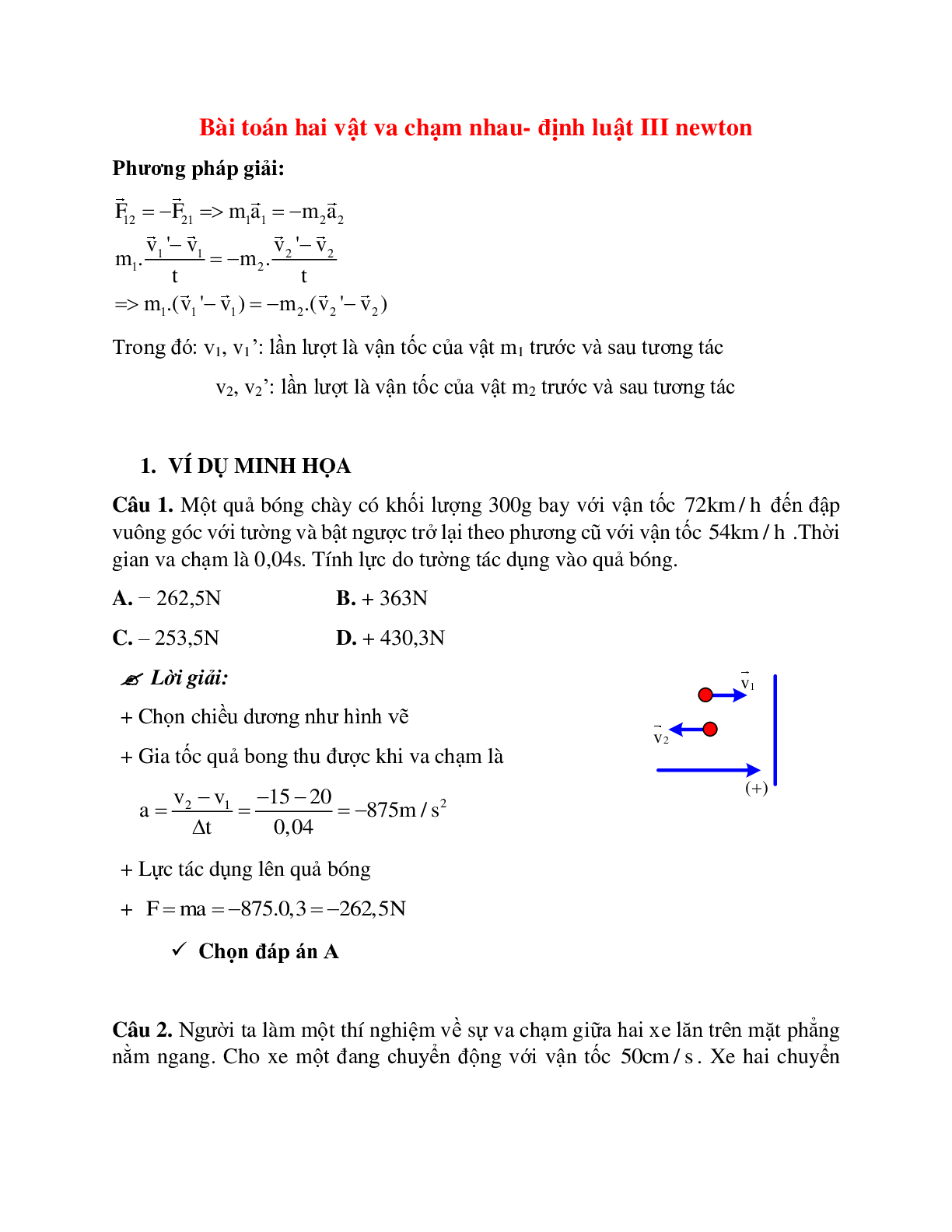 Phương pháp giải và bài tập về Bài toán hai vật va chạm nhau - định luật III Newton chọn lọc (trang 1)