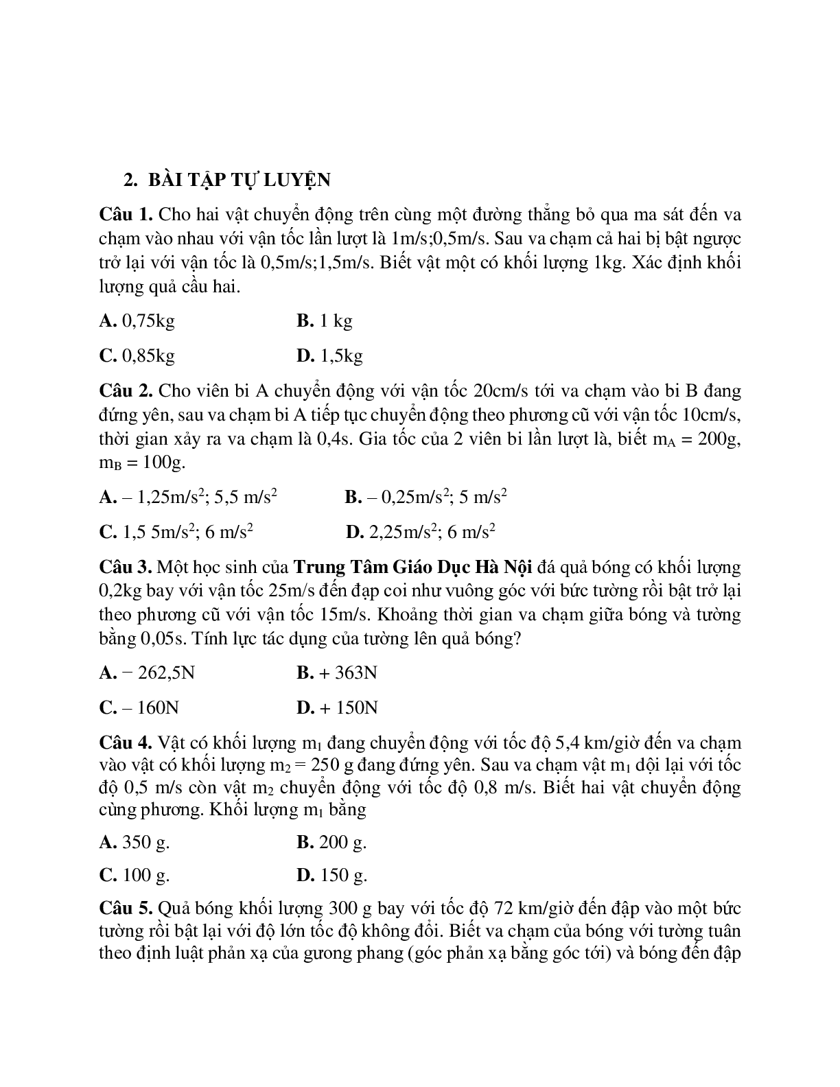 Phương pháp giải và bài tập về Bài toán hai vật va chạm nhau - định luật III Newton chọn lọc (trang 3)