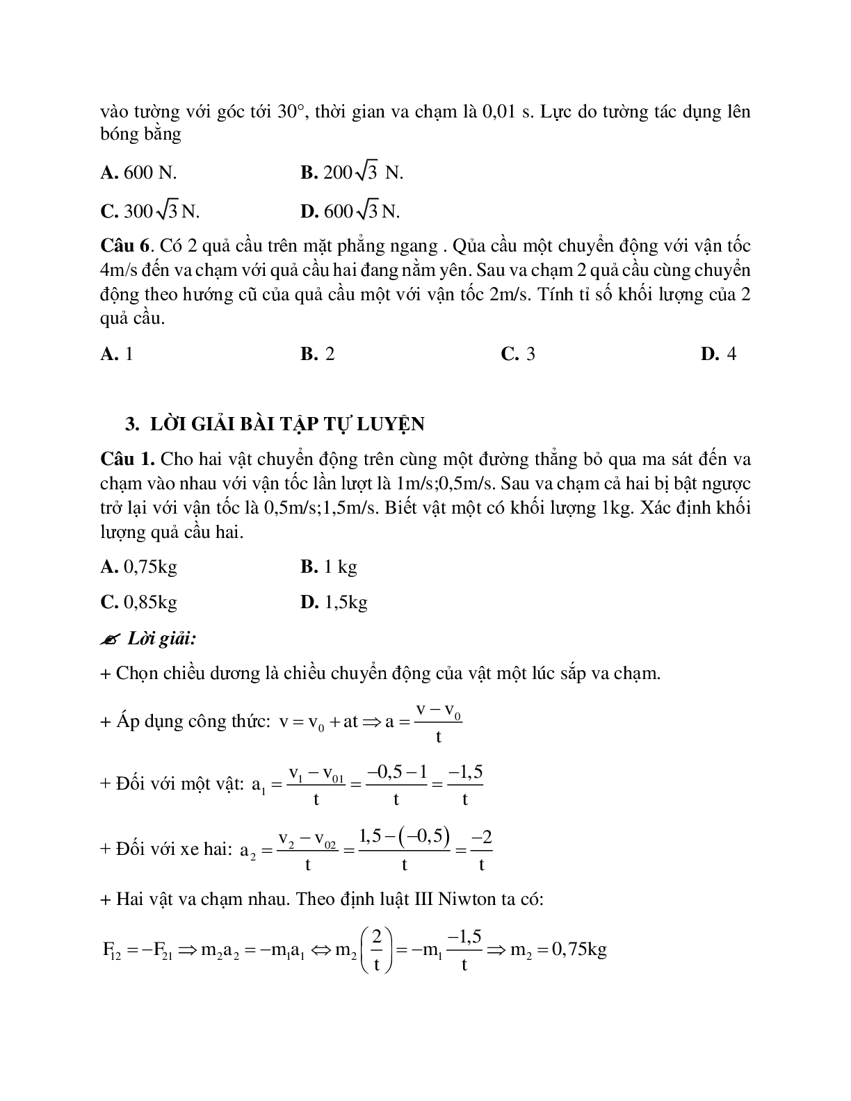 Phương pháp giải và bài tập về Bài toán hai vật va chạm nhau - định luật III Newton chọn lọc (trang 4)