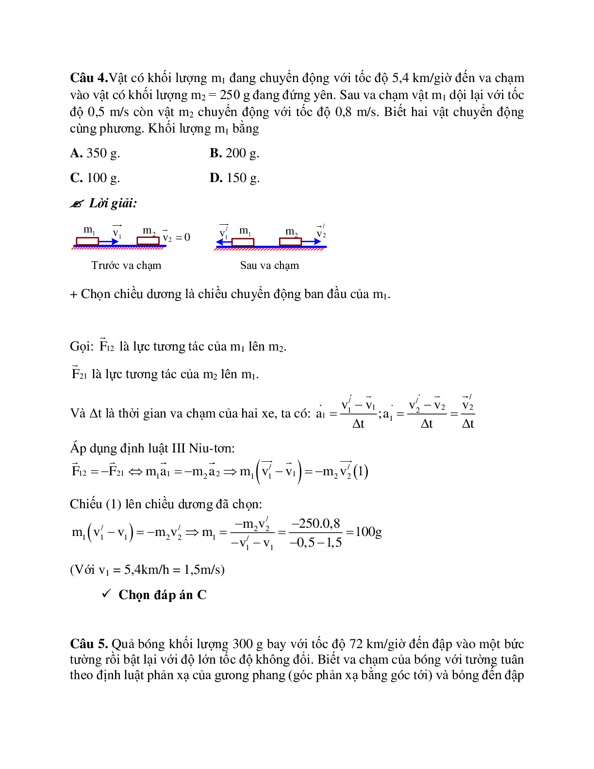 Phương pháp giải và bài tập về Bài toán hai vật va chạm nhau - định luật III Newton chọn lọc (trang 6)