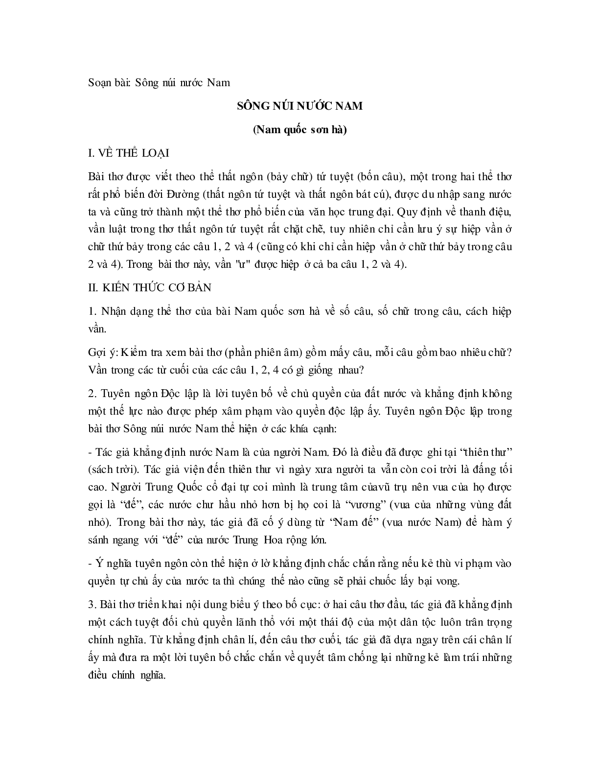 Soạn bài Sông núi nước Nam- ngắn nhất Soạn văn 7 (trang 1)