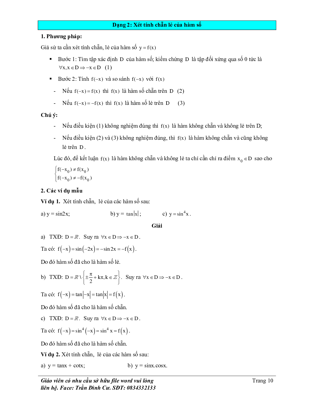 Phân loại và phương pháp giải bài tập hàm số lượng giác và phương trình lượng giác (trang 10)